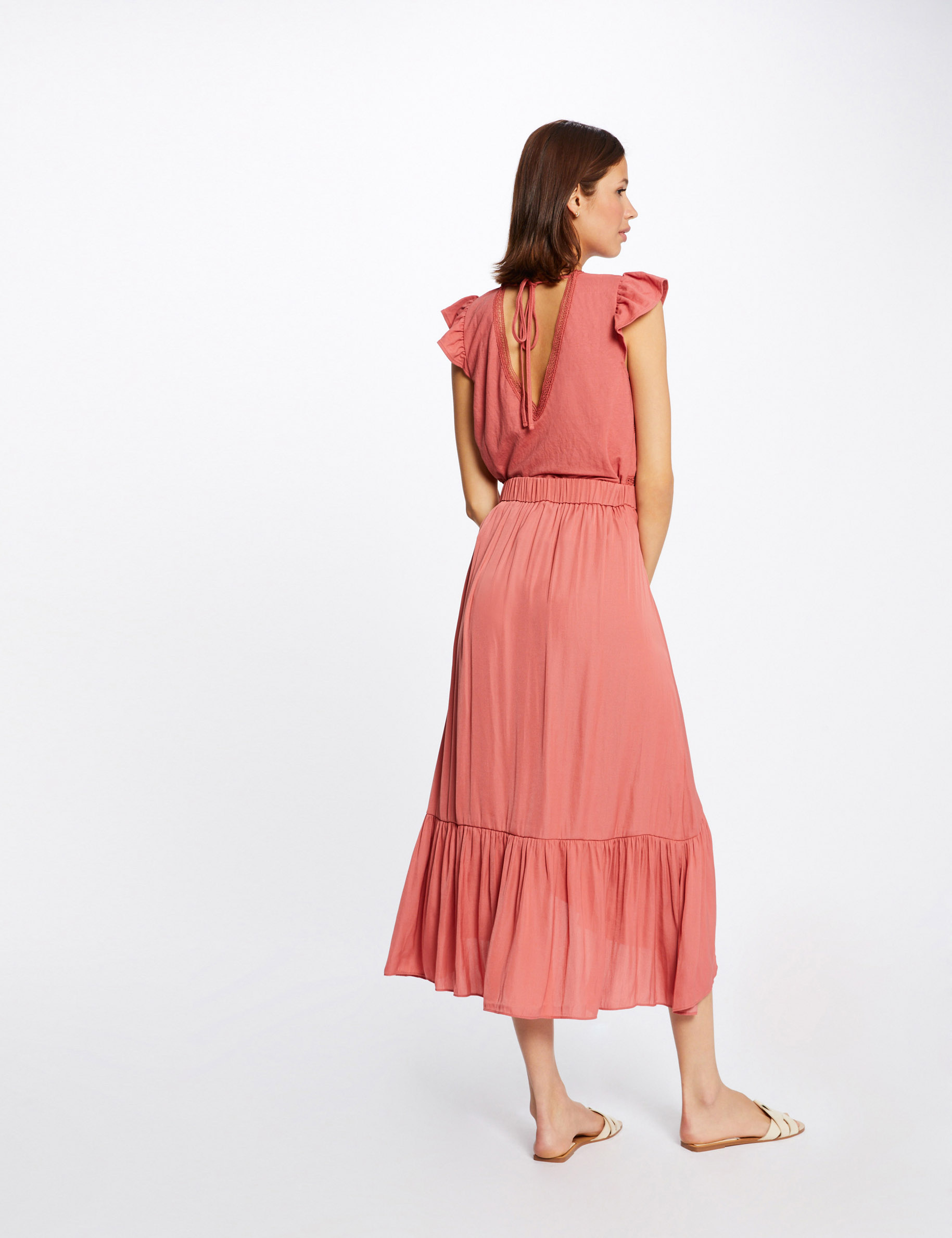 Midi A-line skirt with ruffles rust ladies'