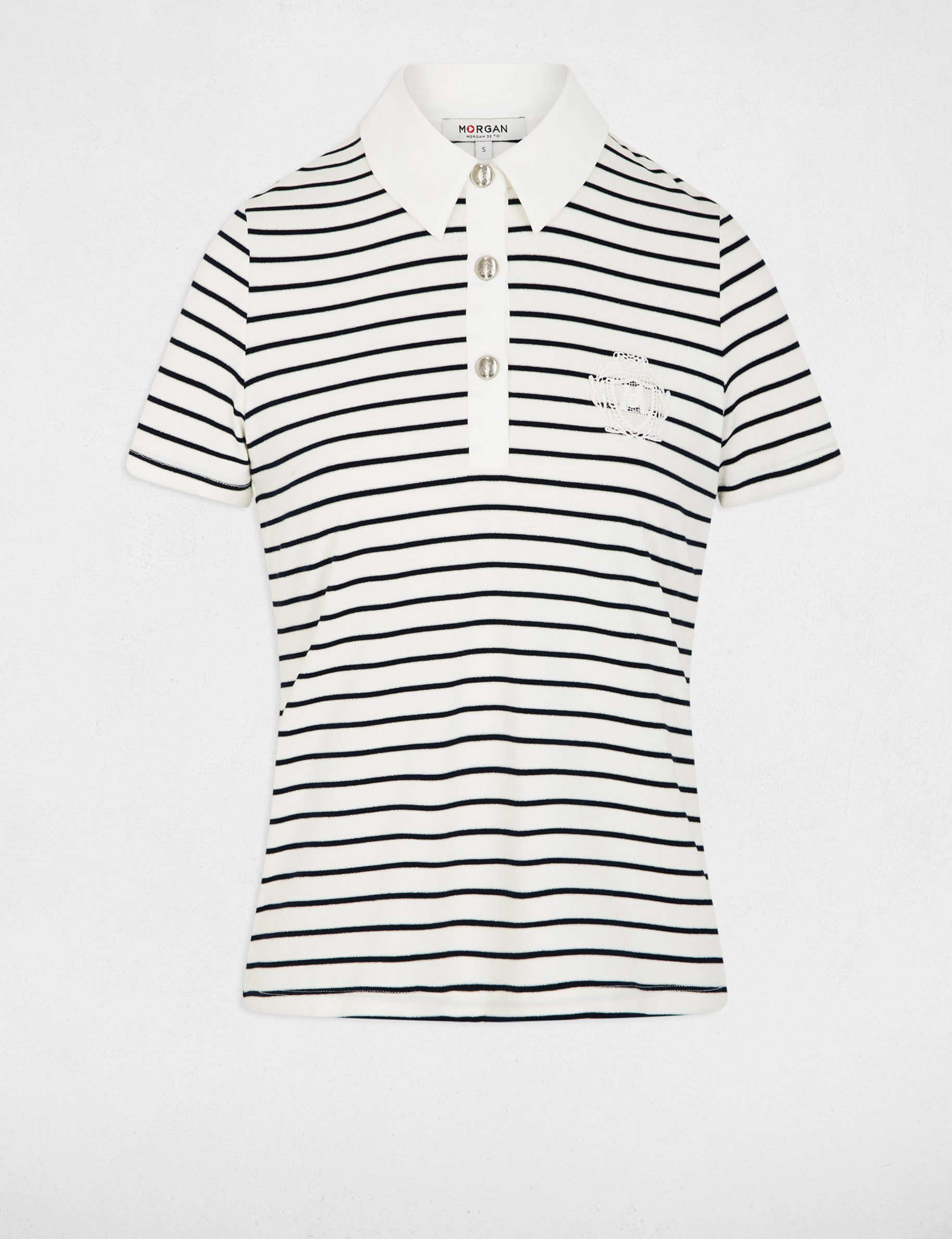 Striped top with polo collar white women