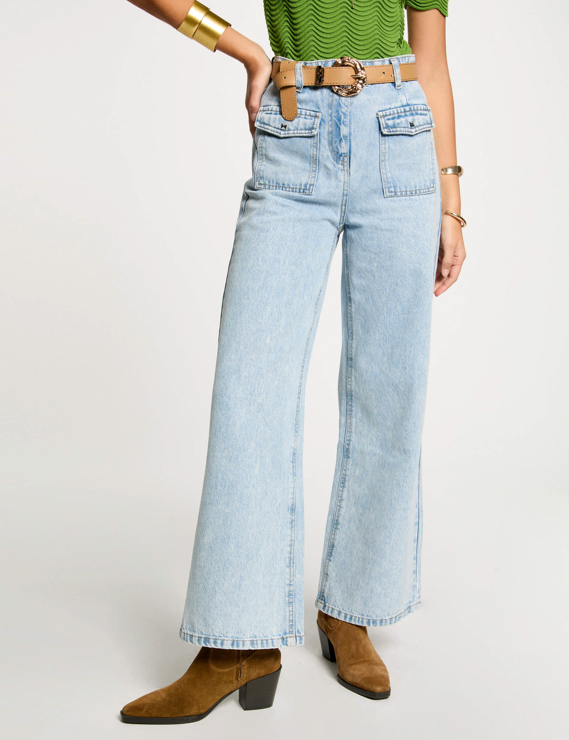 high waisted wide leg jeans bleach denim women High-waisted wide leg jeans bleach denim women