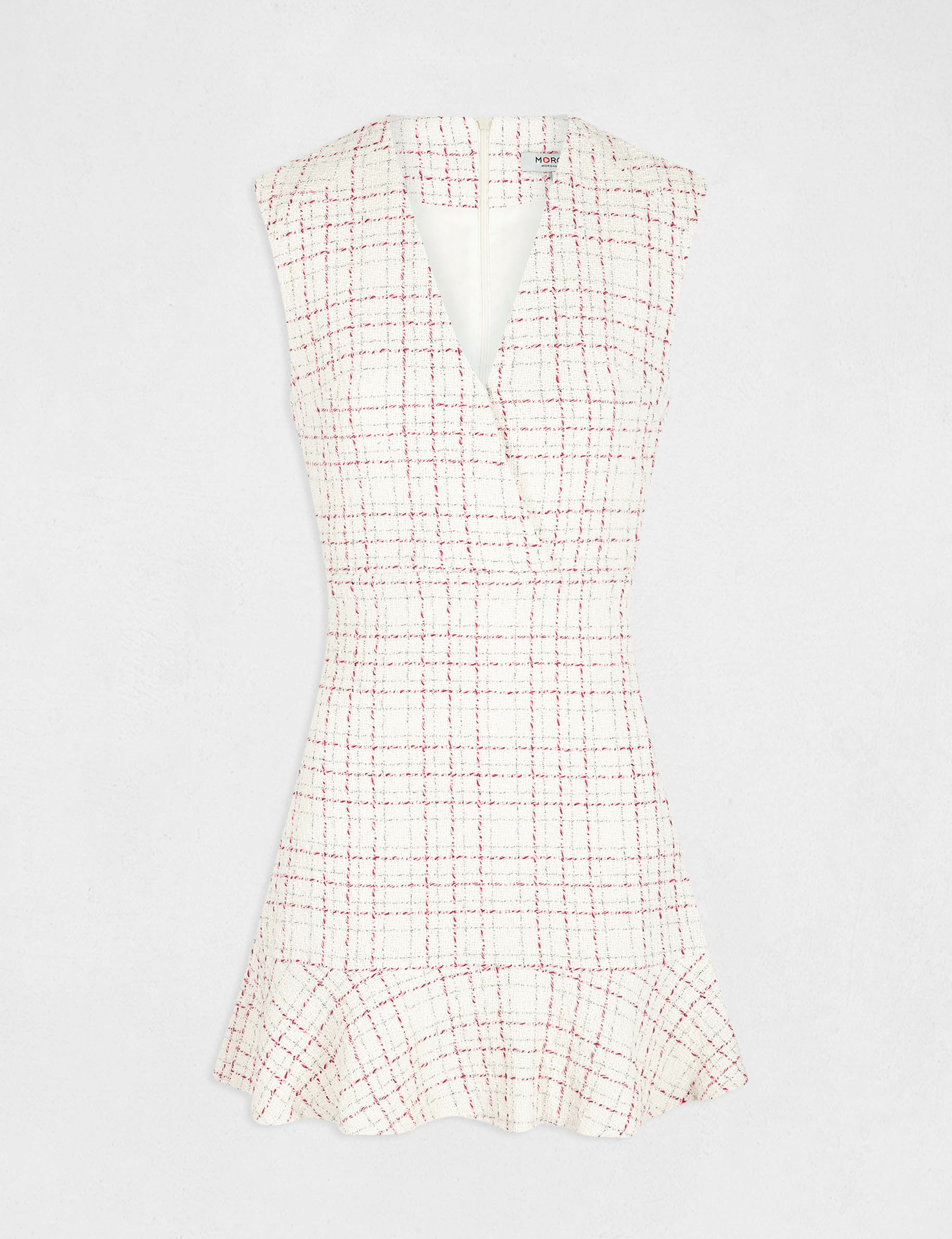 Checked fitted sleeveless dress ecru ladies'