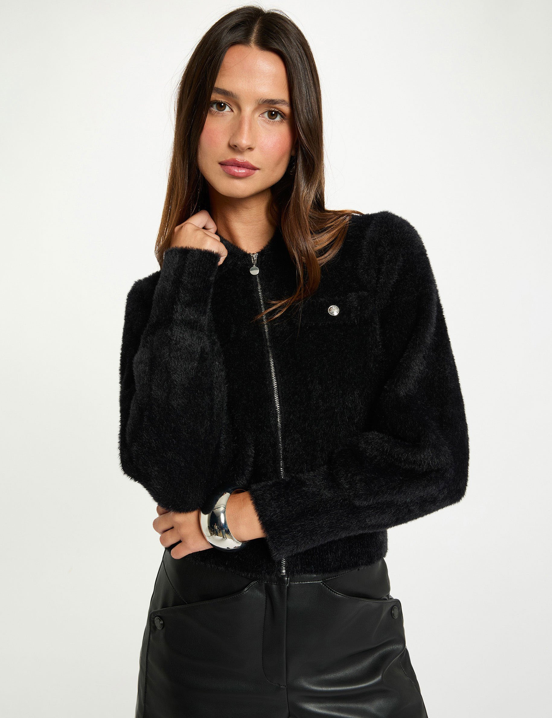 gilet manches longues col a revers noir femme Gilet manches longues col à revers noir femme