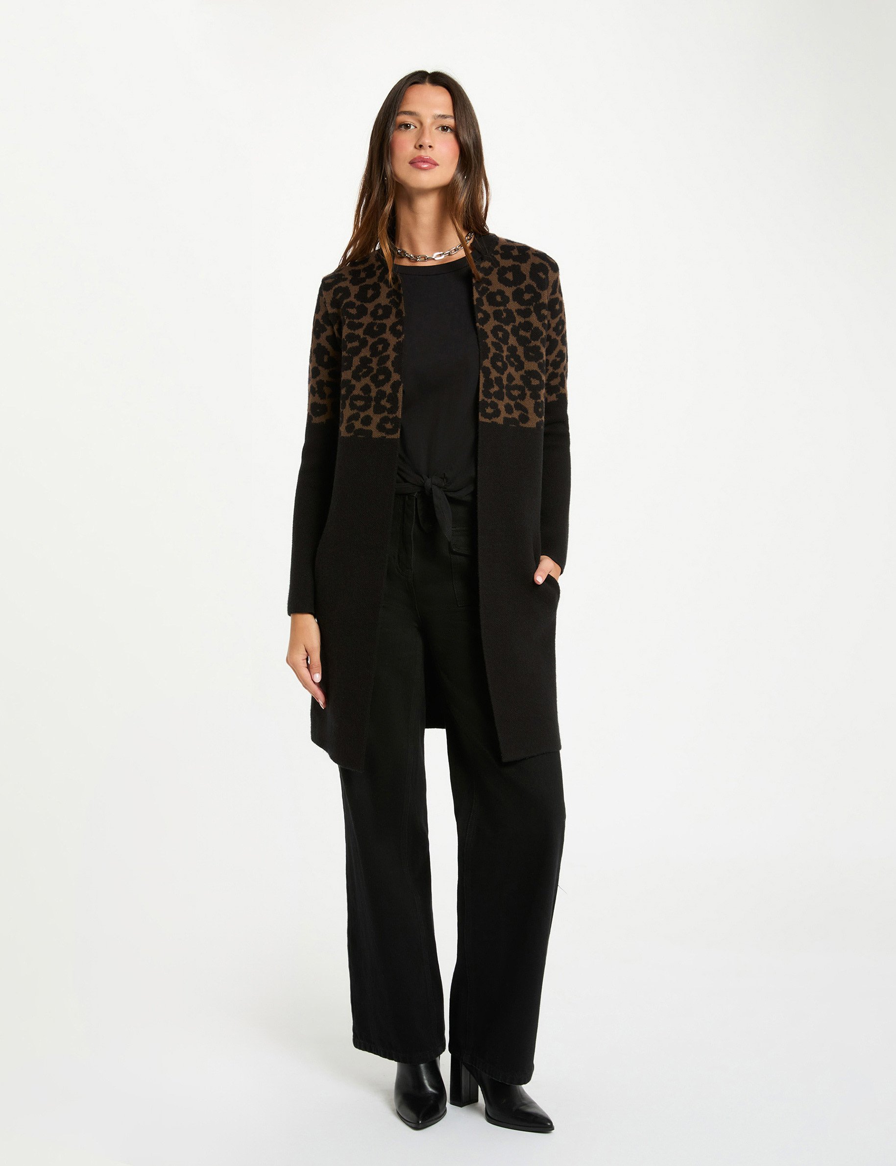 gilet jacquard leopard multicolore femme Gilet jacquard léopard multicolore femme