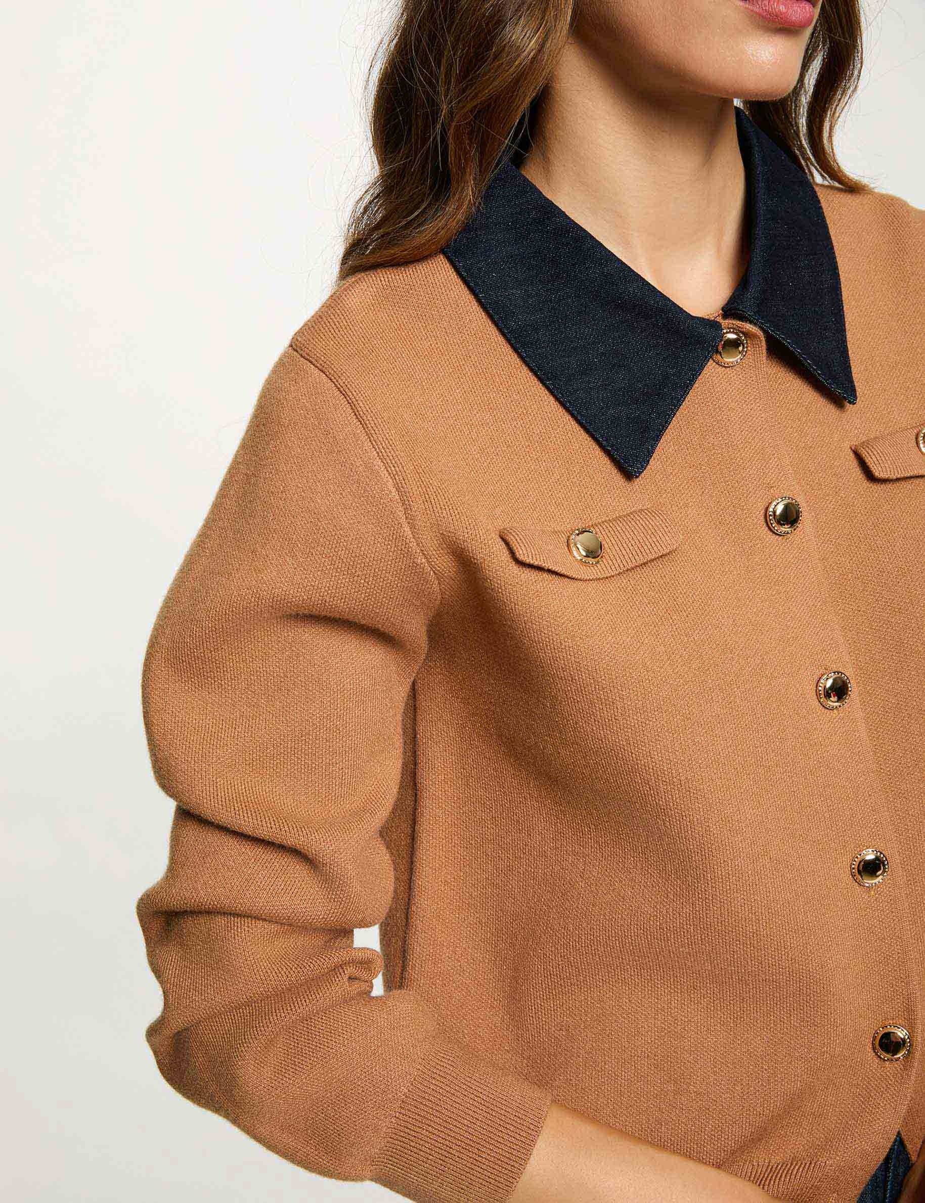 Short cardigan with lapel collar beige women