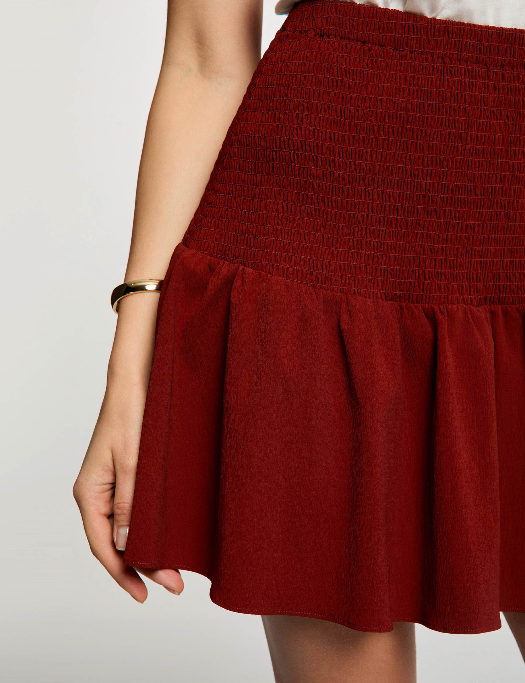 Fitted short skirt cognac brown women