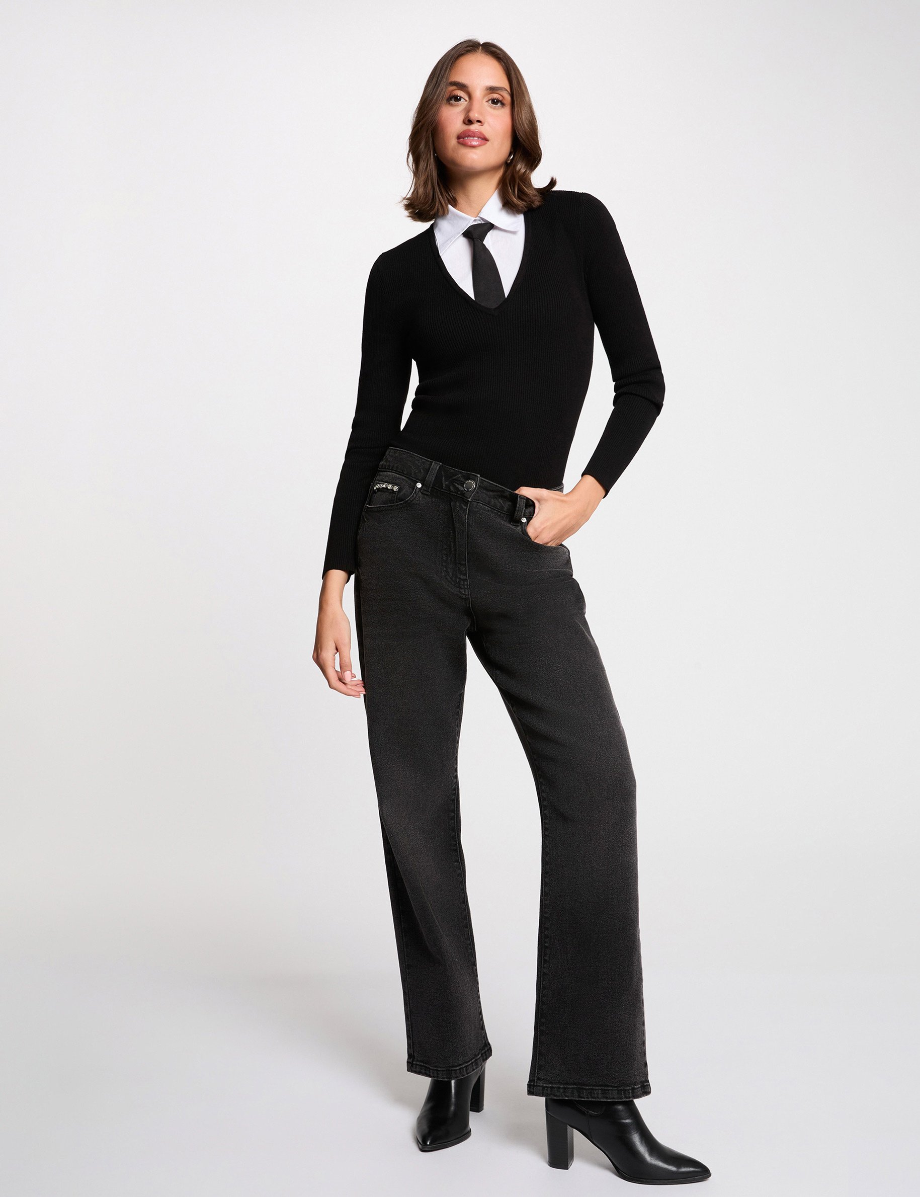 2-in-1 sweater with folded collar black women