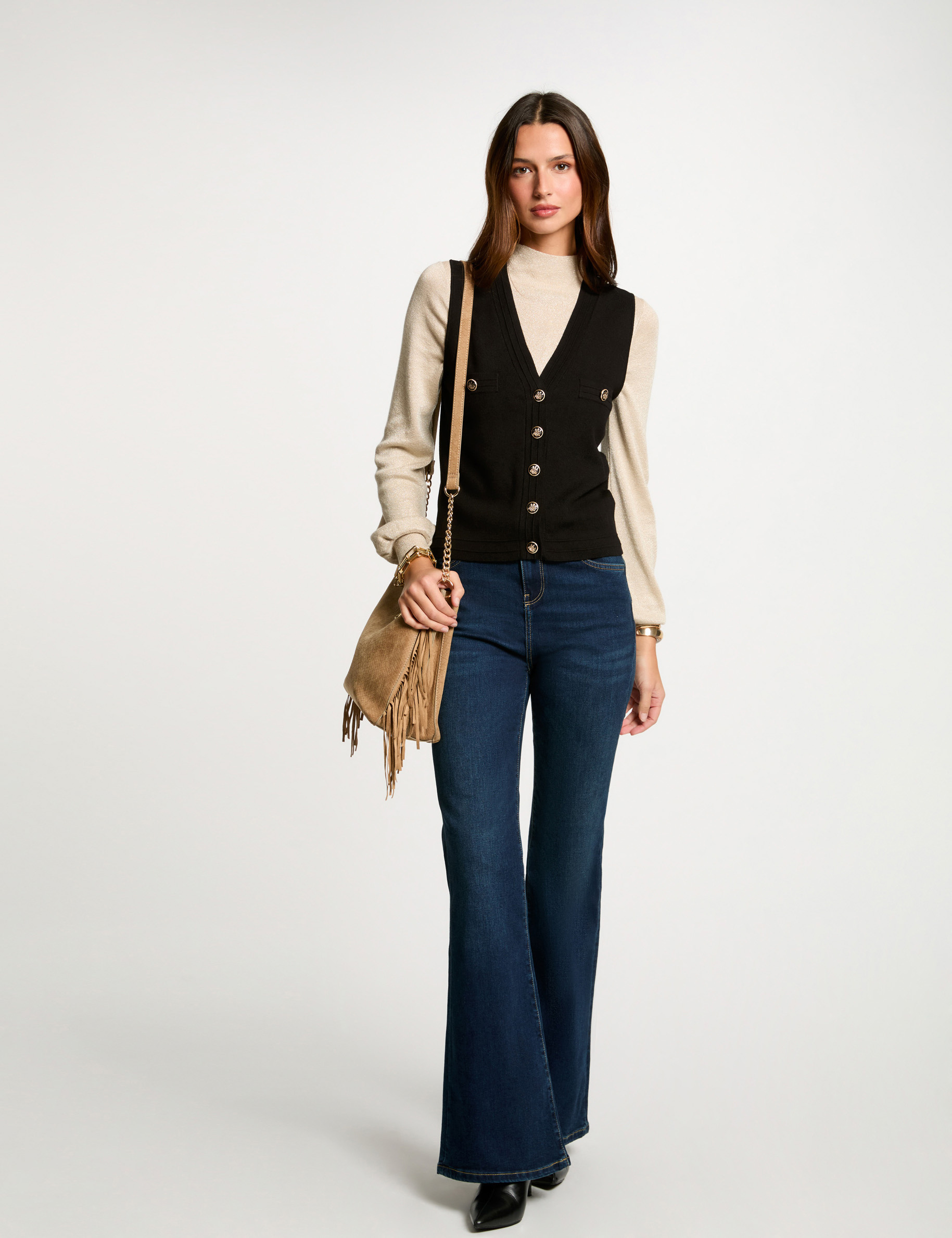 gilet sans manches col en v noir femme Gilet sans manches col en V noir femme