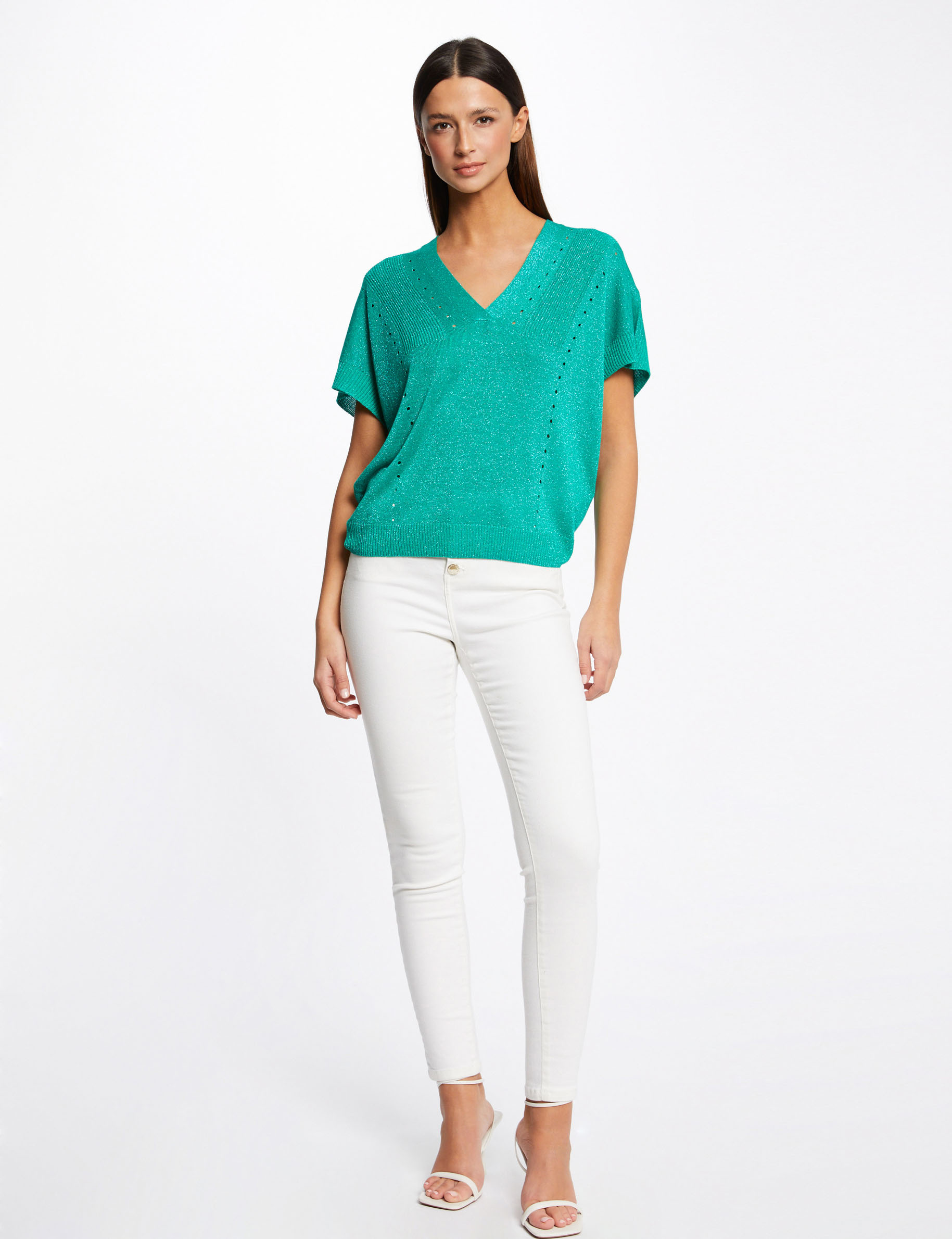 Short-sleeved jumper with V-neck light green ladies' Short-sleeved jumper with V-neck light green ladies'