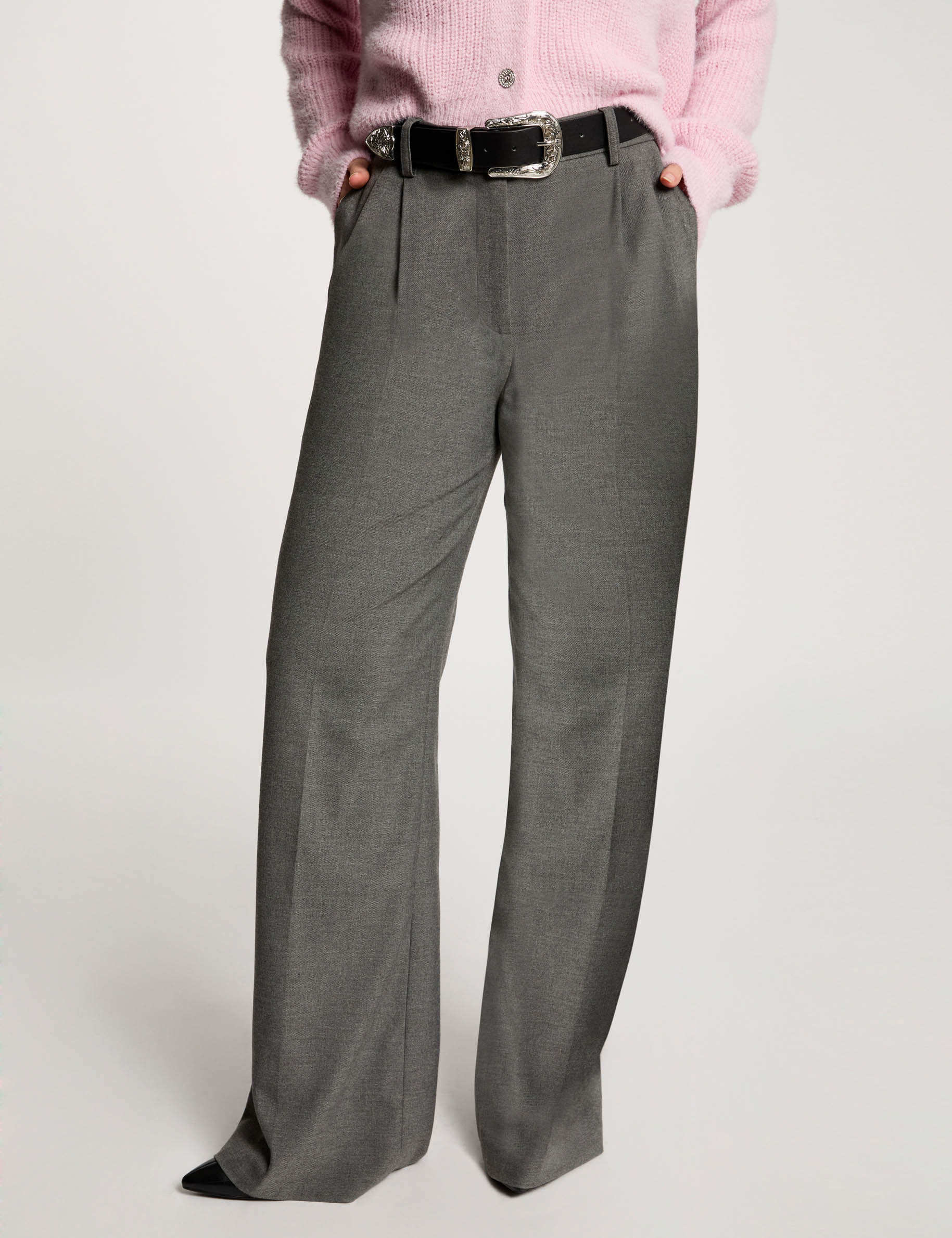 wide leg trousers with darts light grey women Wide leg trousers with darts light grey women