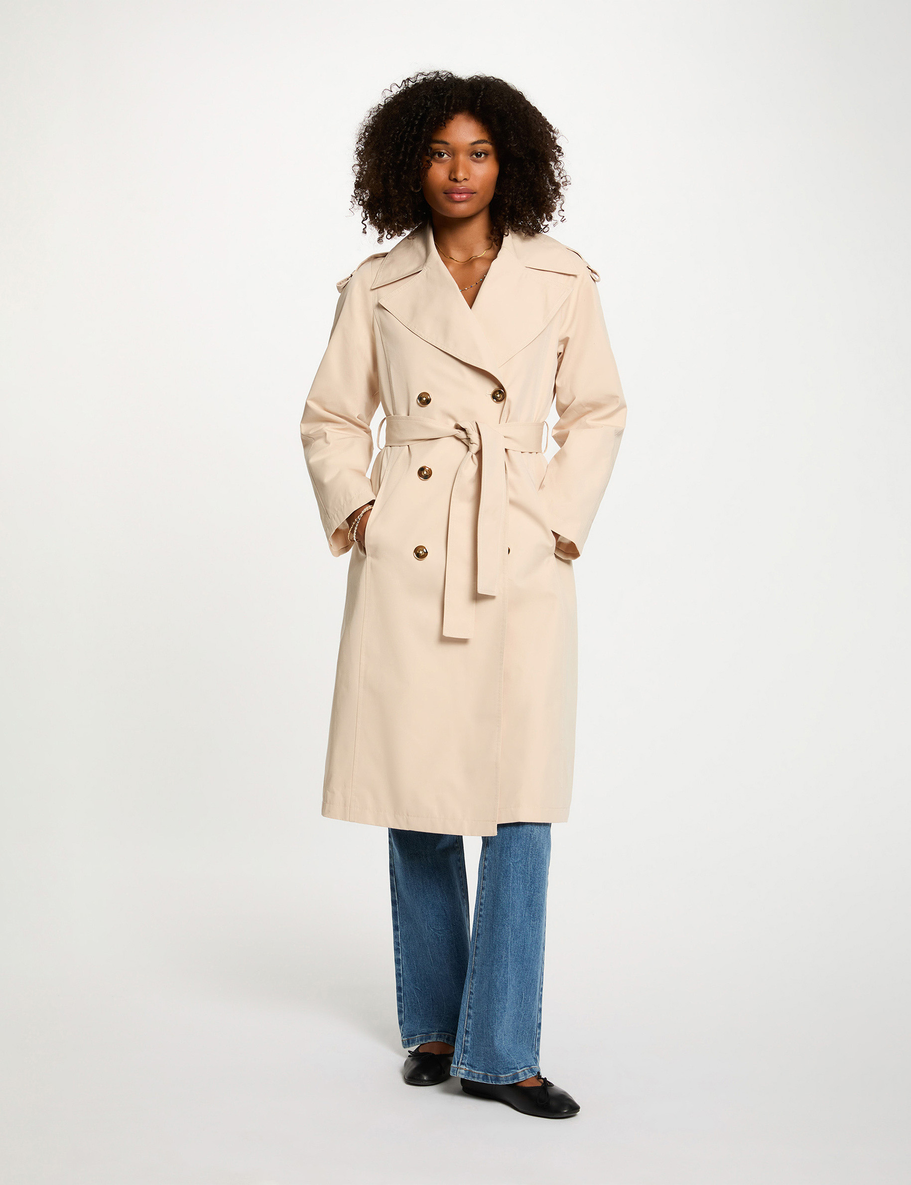 long trench coat with tailored collar sand women Long trench coat with tailored collar sand women