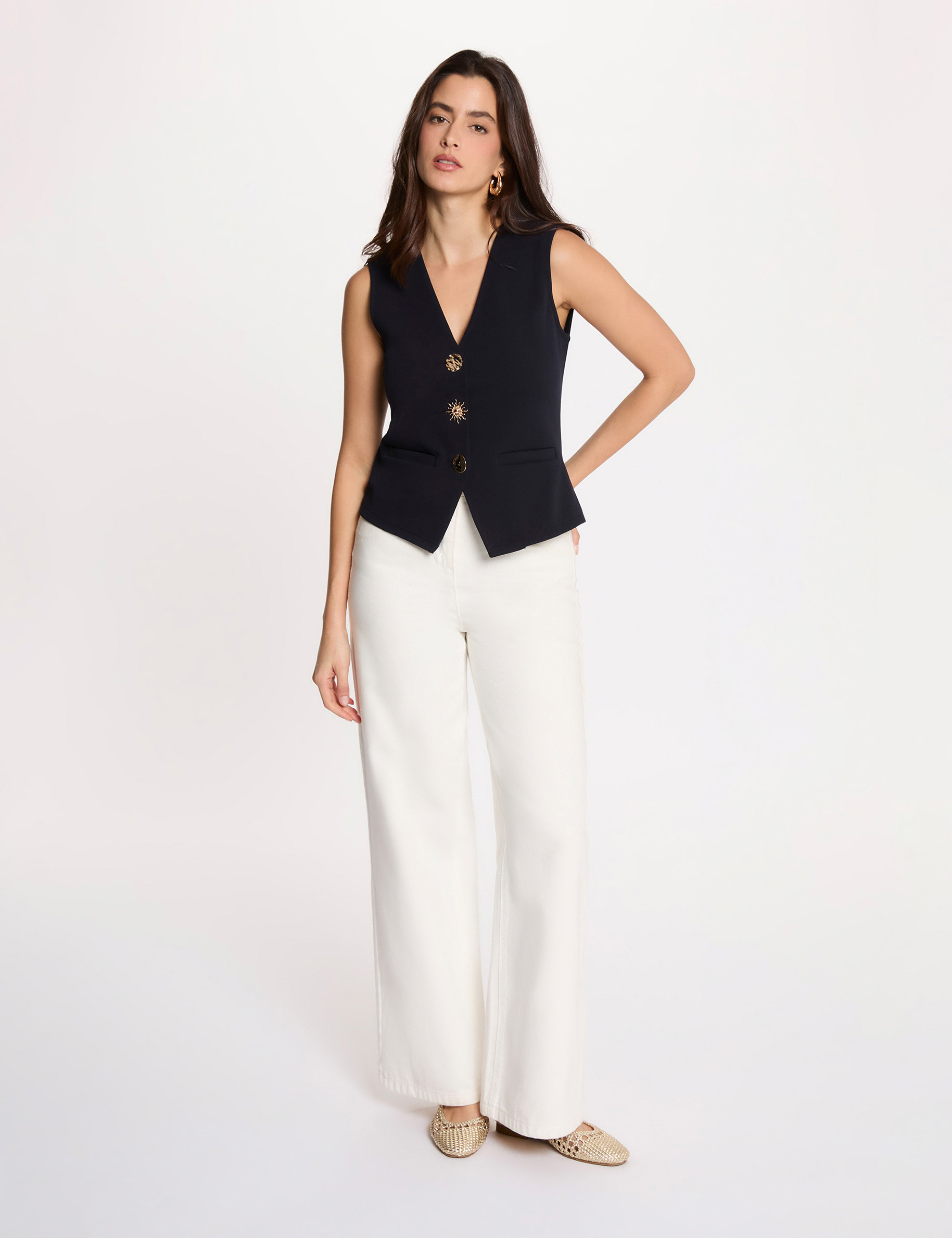 Sleeveless V-neck cardigan navy blue women