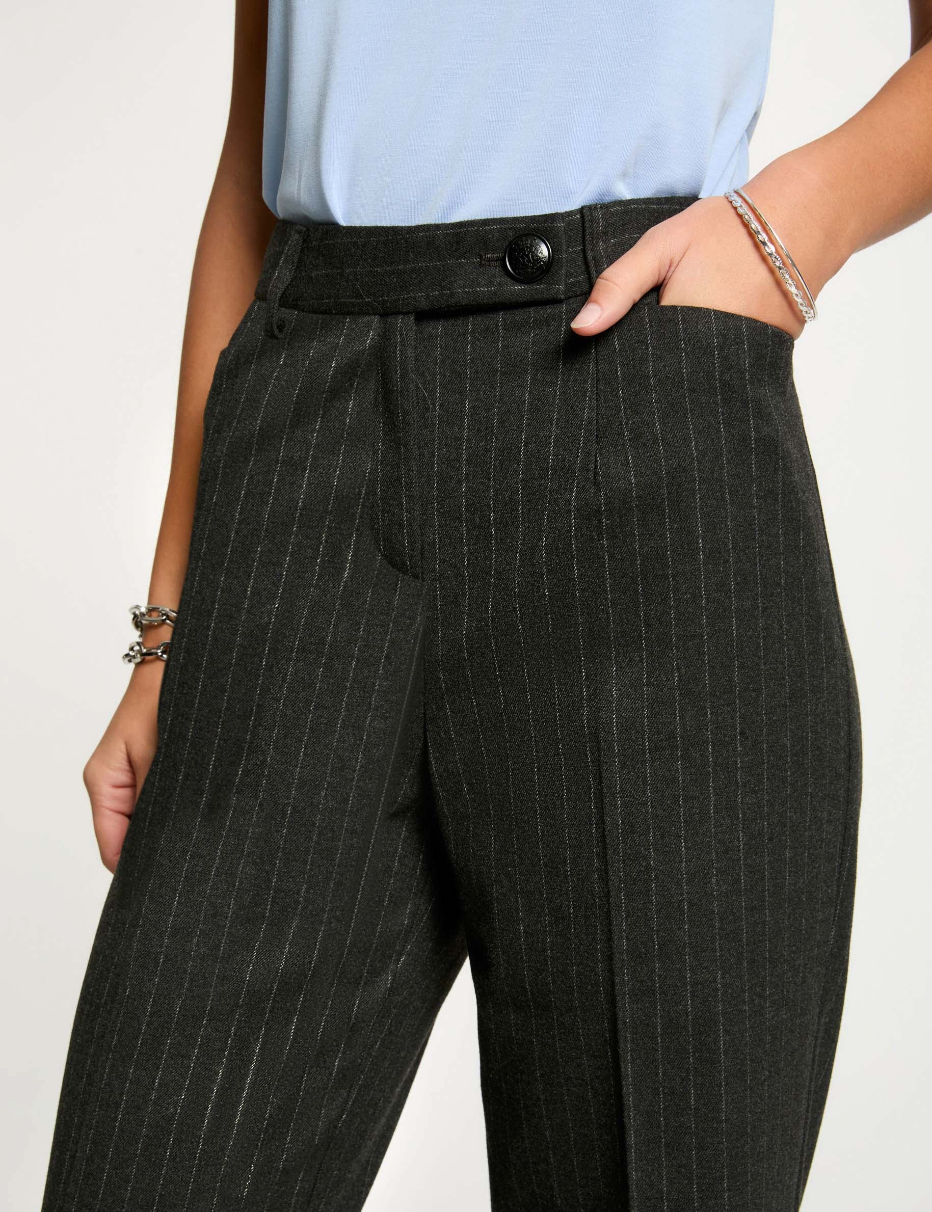 striped wide leg trousers anthracite grey women Striped wide leg trousers anthracite grey women