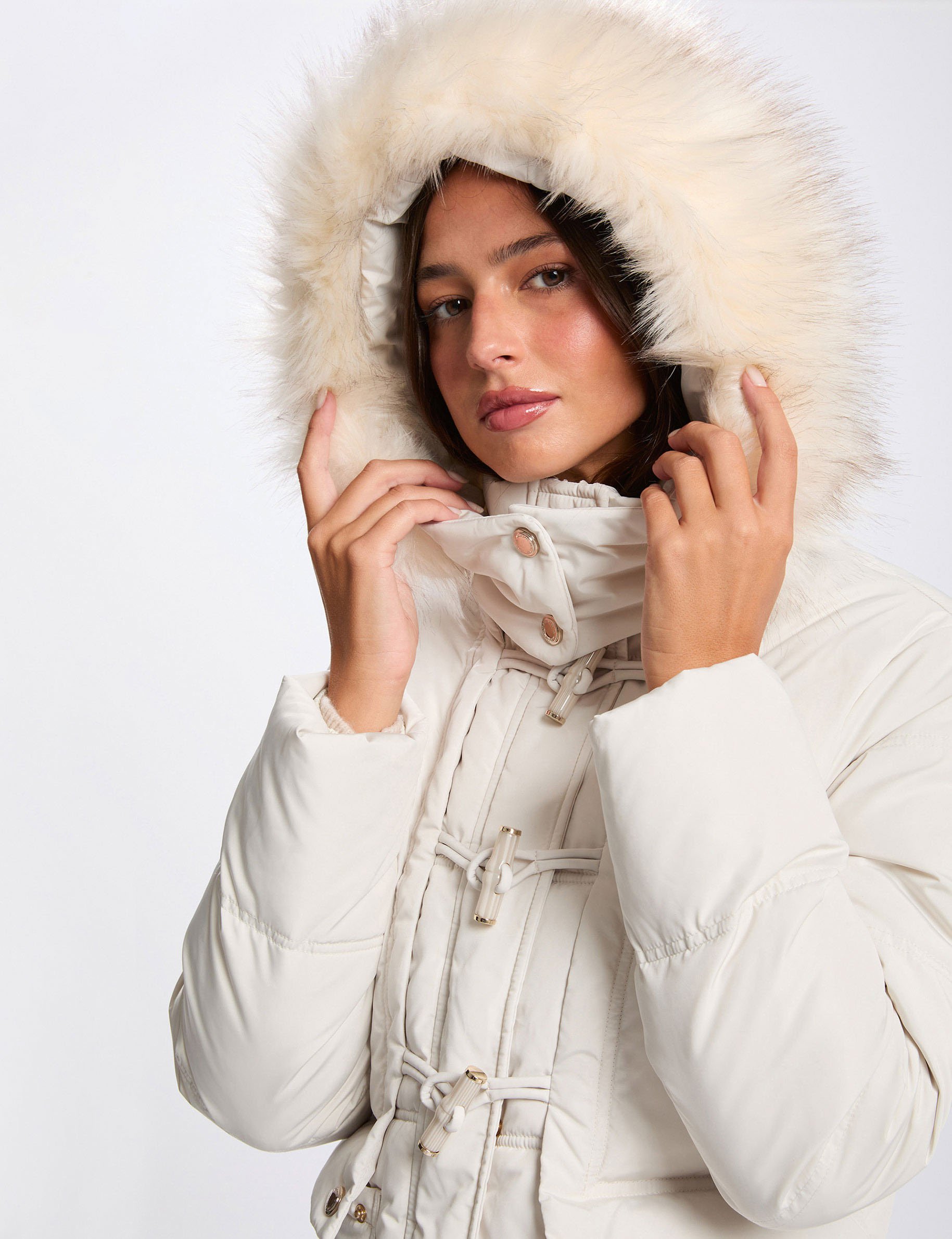 long padded jacket with hood ivory women Long padded jacket with hood ivory women
