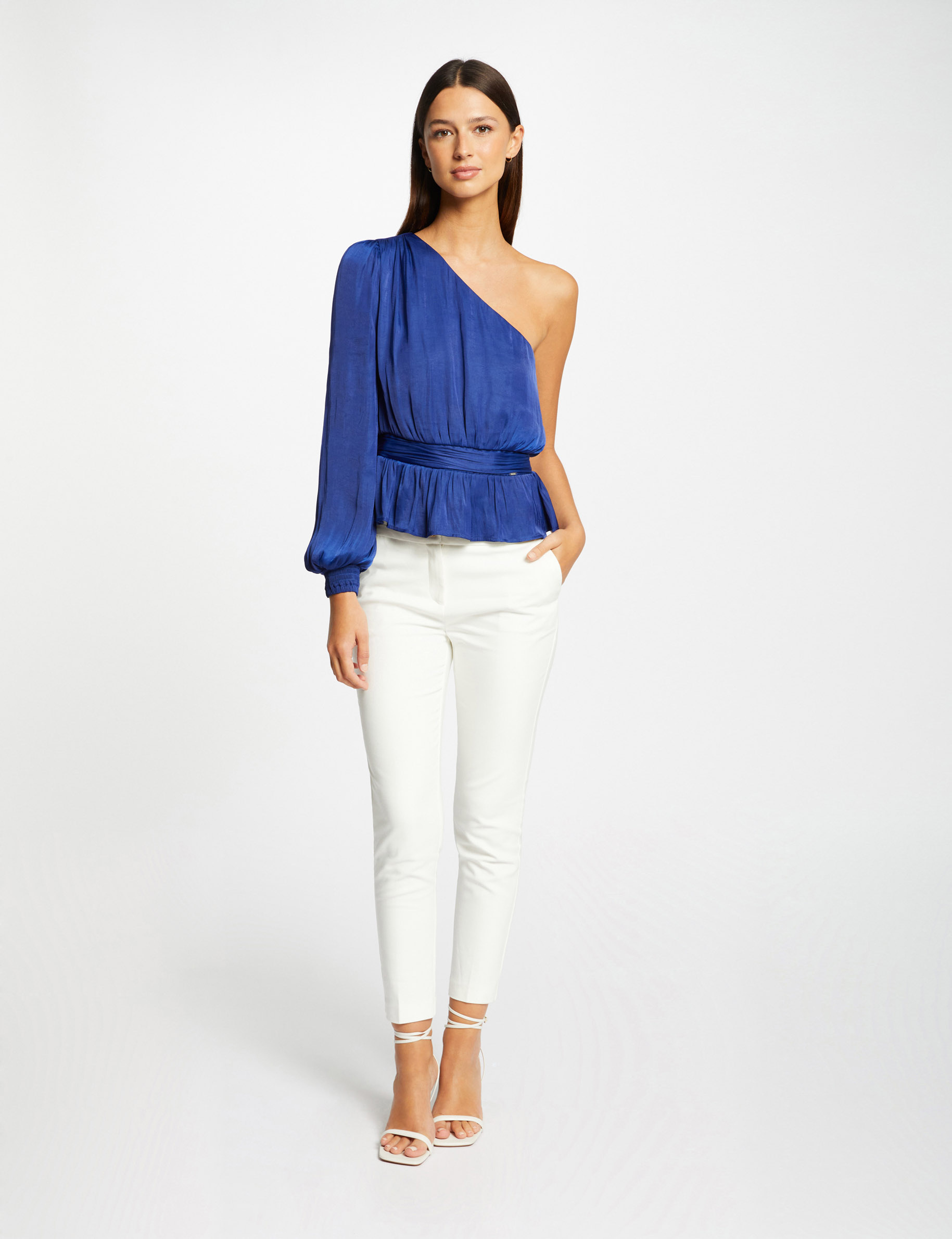 Asymmetrical smocked blouse electric blue ladies'
