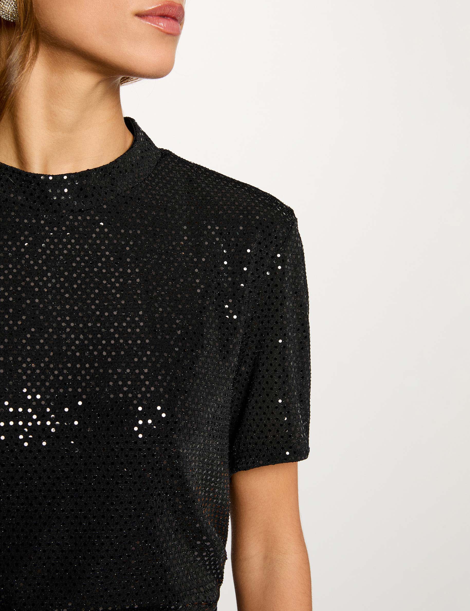 t shirt sequins col montant noir femme T-shirt sequins col montant noir femme
