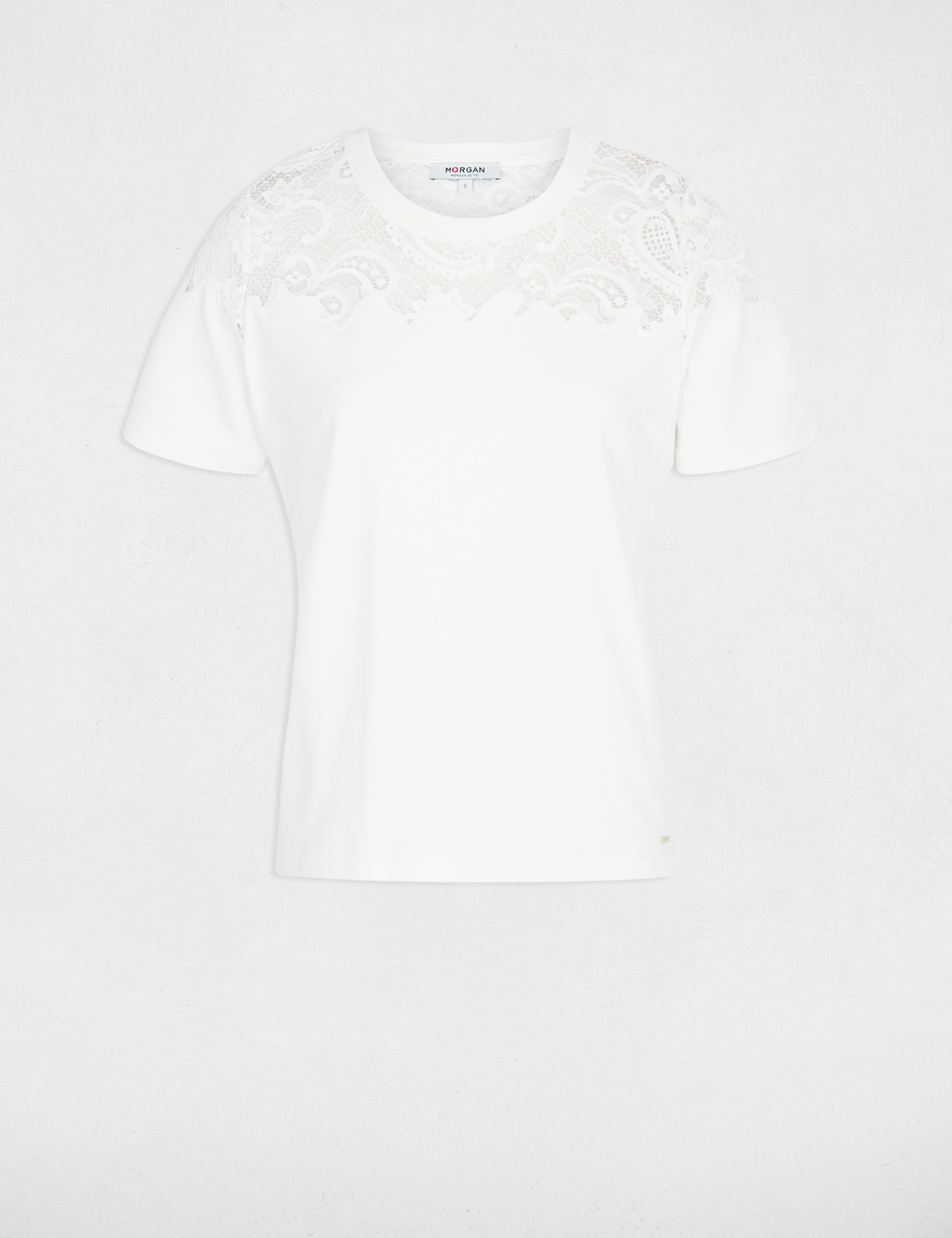 Lace t-shirt with short sleeves white women