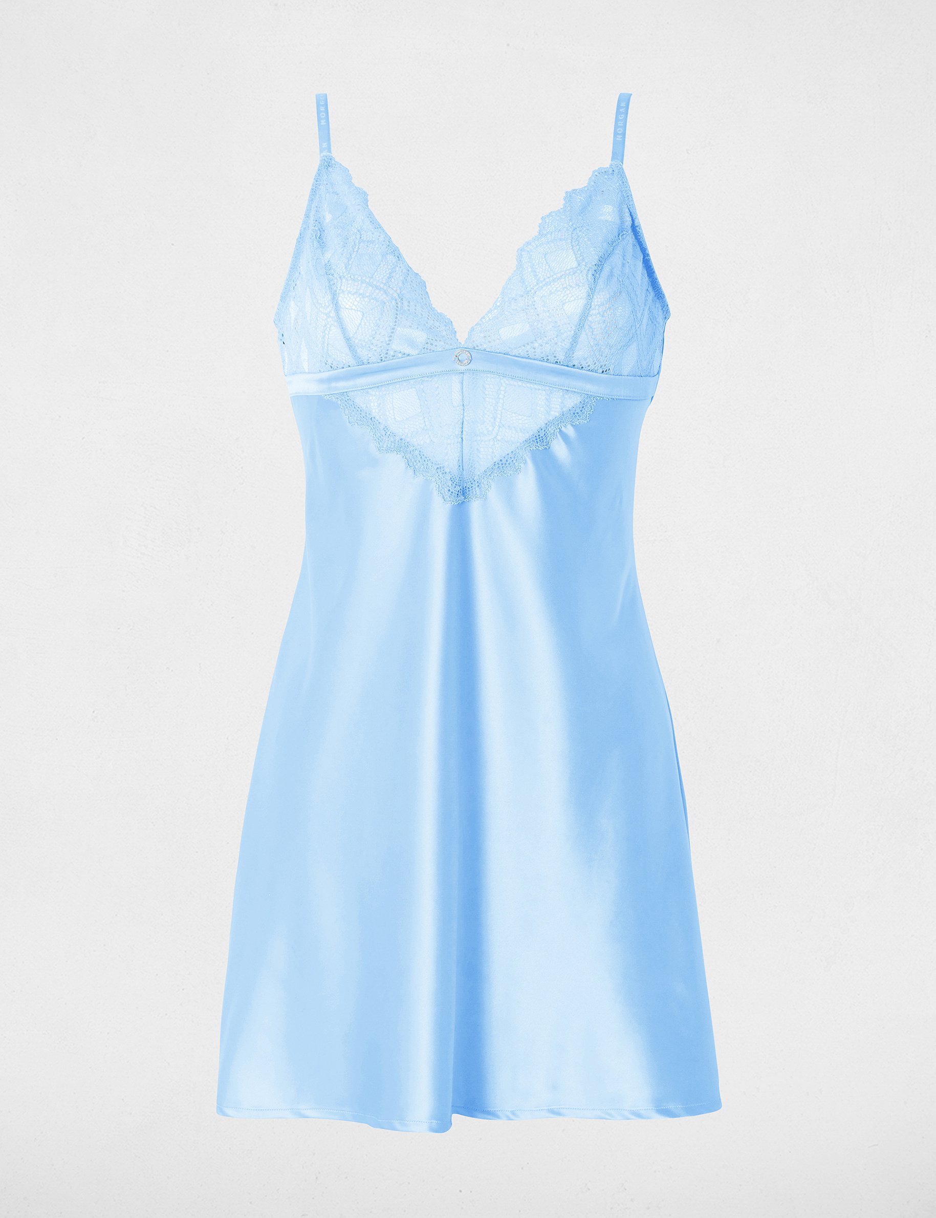 Satin slip dress with V-neck blue women