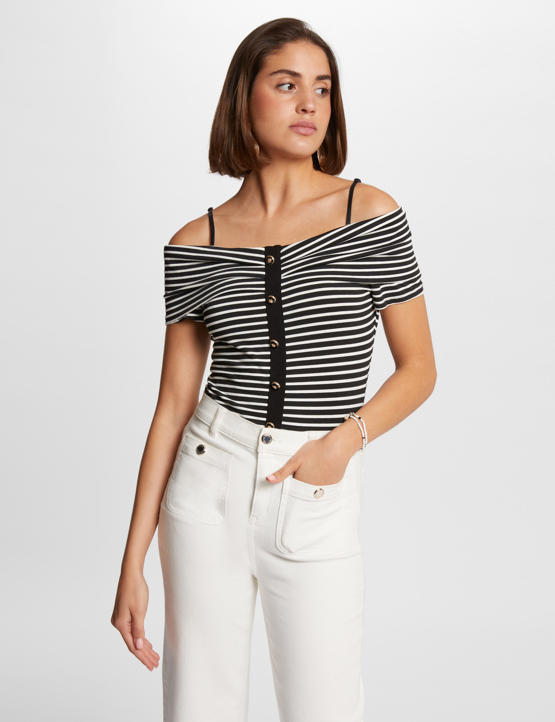 Striped short-sleeved t-shirt ivory women