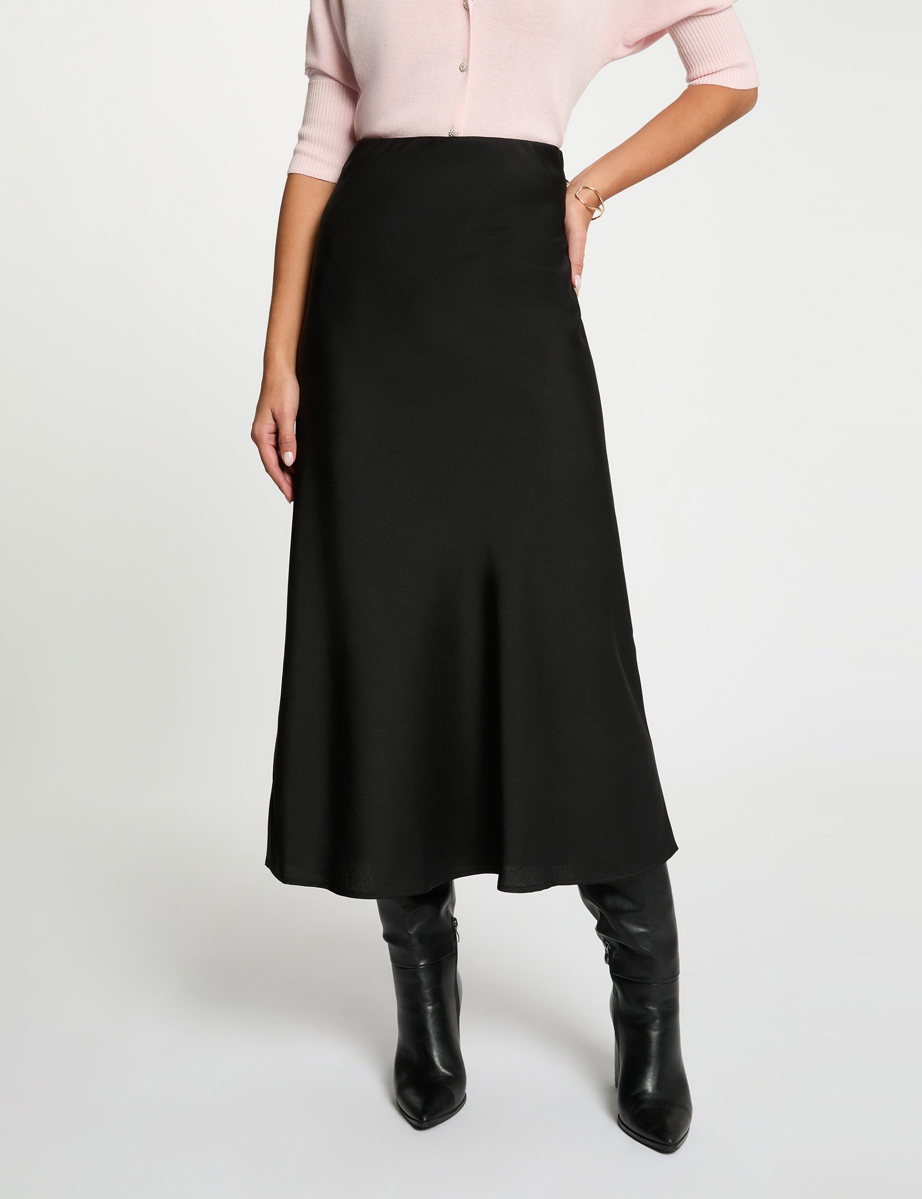 jupe longue satinee noir femme Jupe longue satinée noir femme
