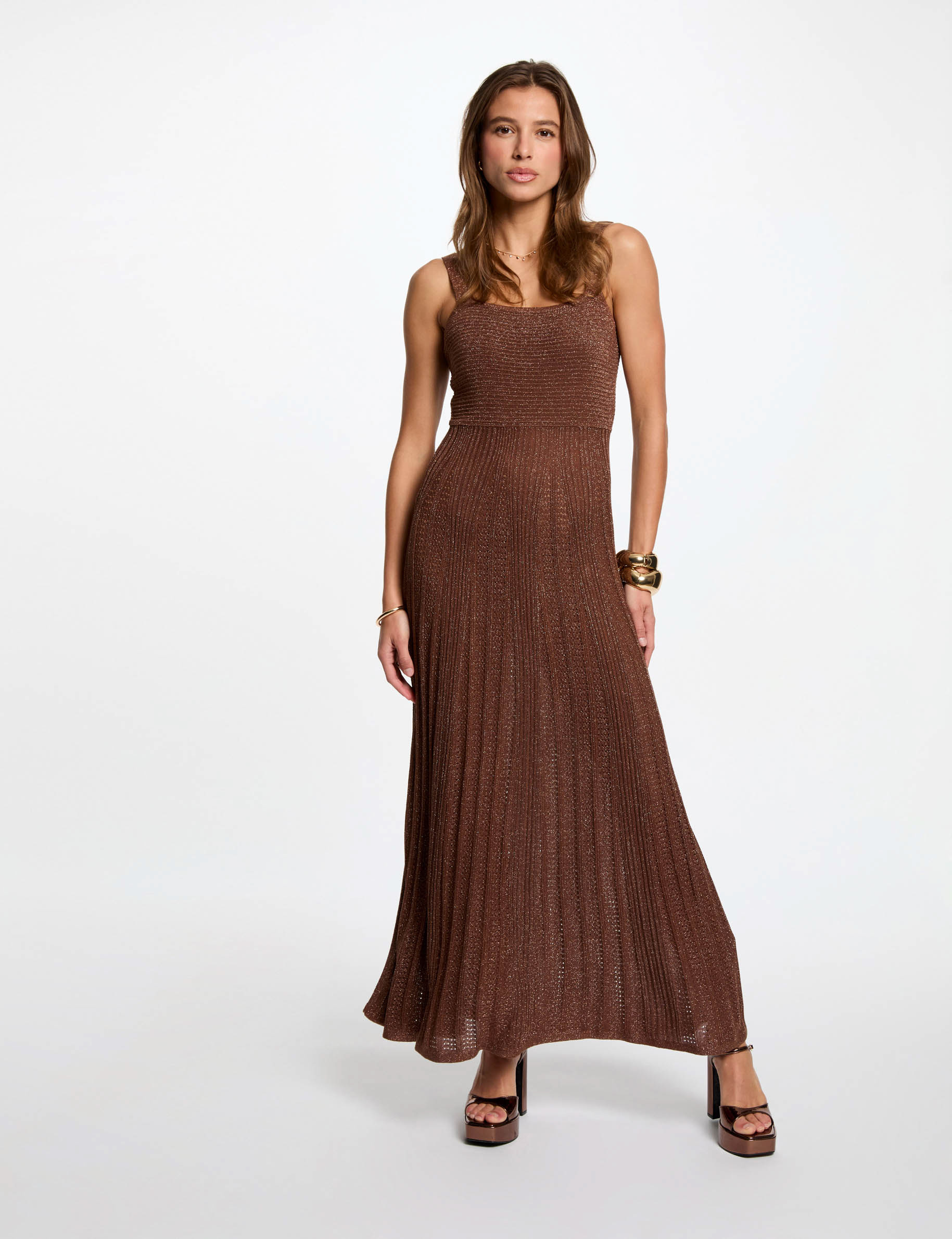 straight maxi knitted dress cognac brown women Straight maxi knitted dress cognac brown women