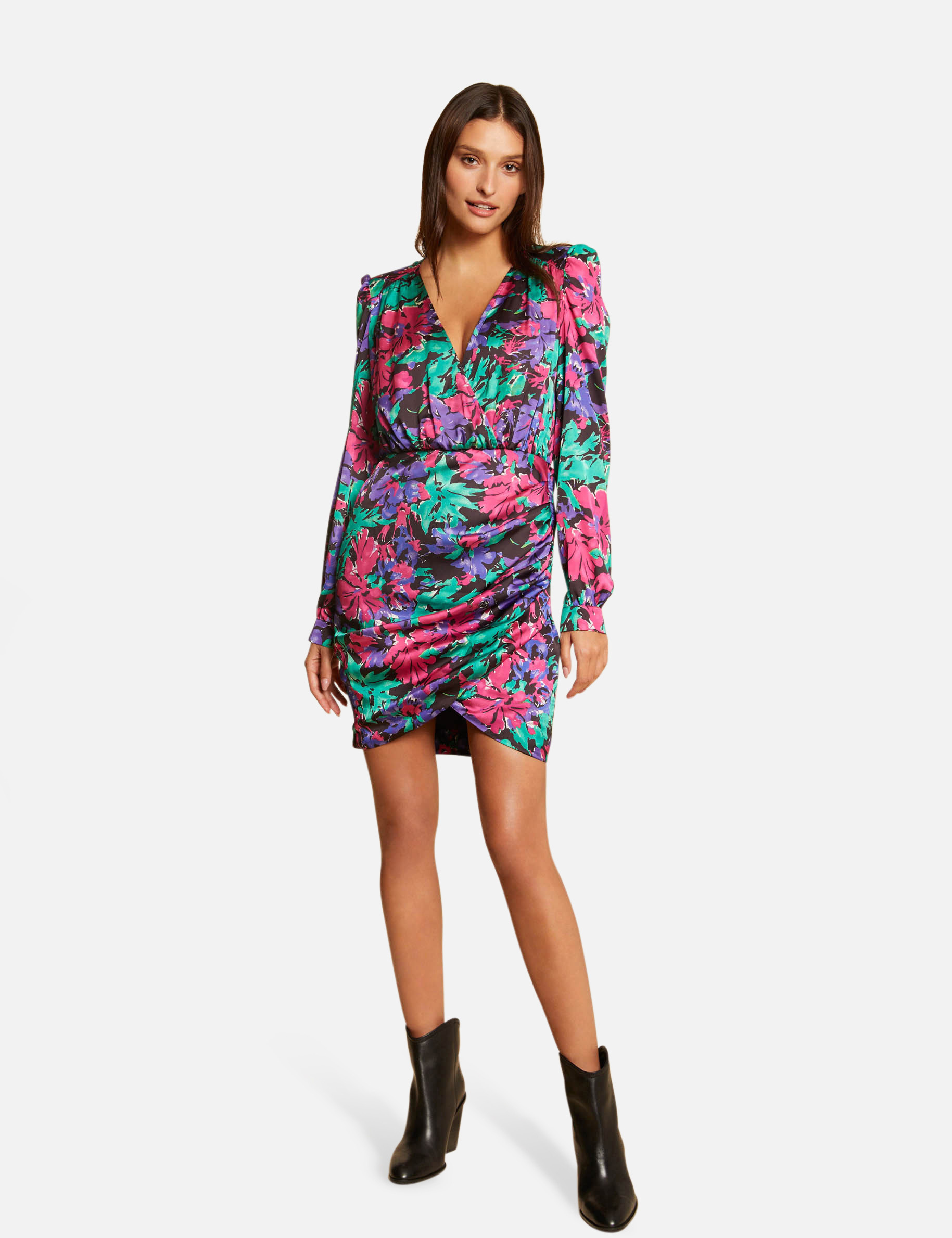 Draped fitted dress with floral print multico ladies'