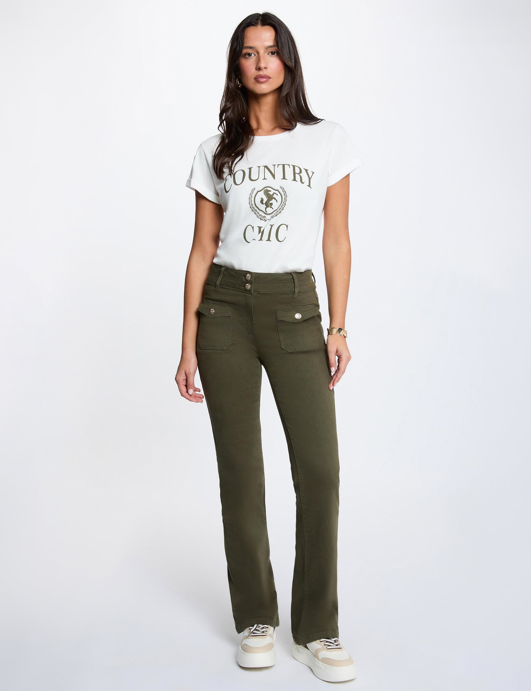 Bootcut trousers khaki green women