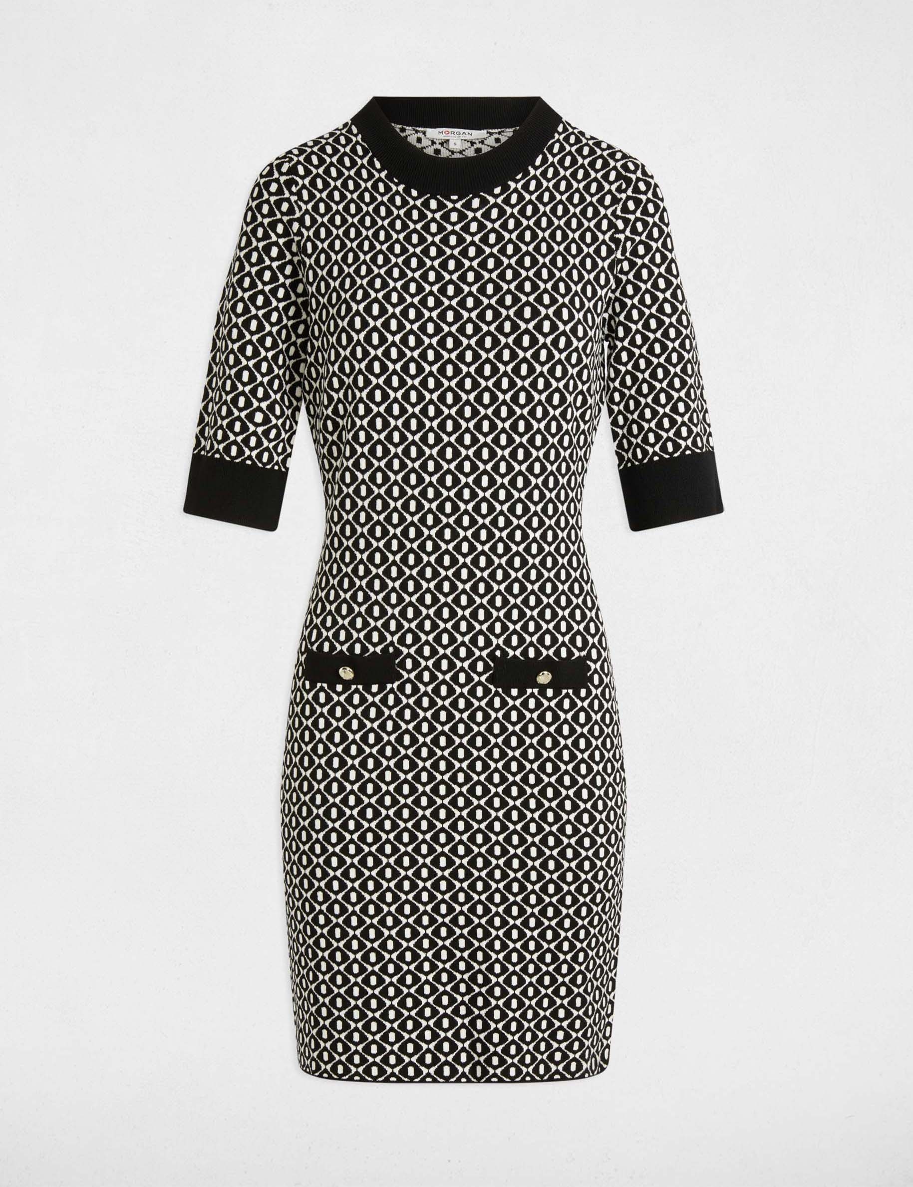 Robe tricot ajustée imprimée noir femme