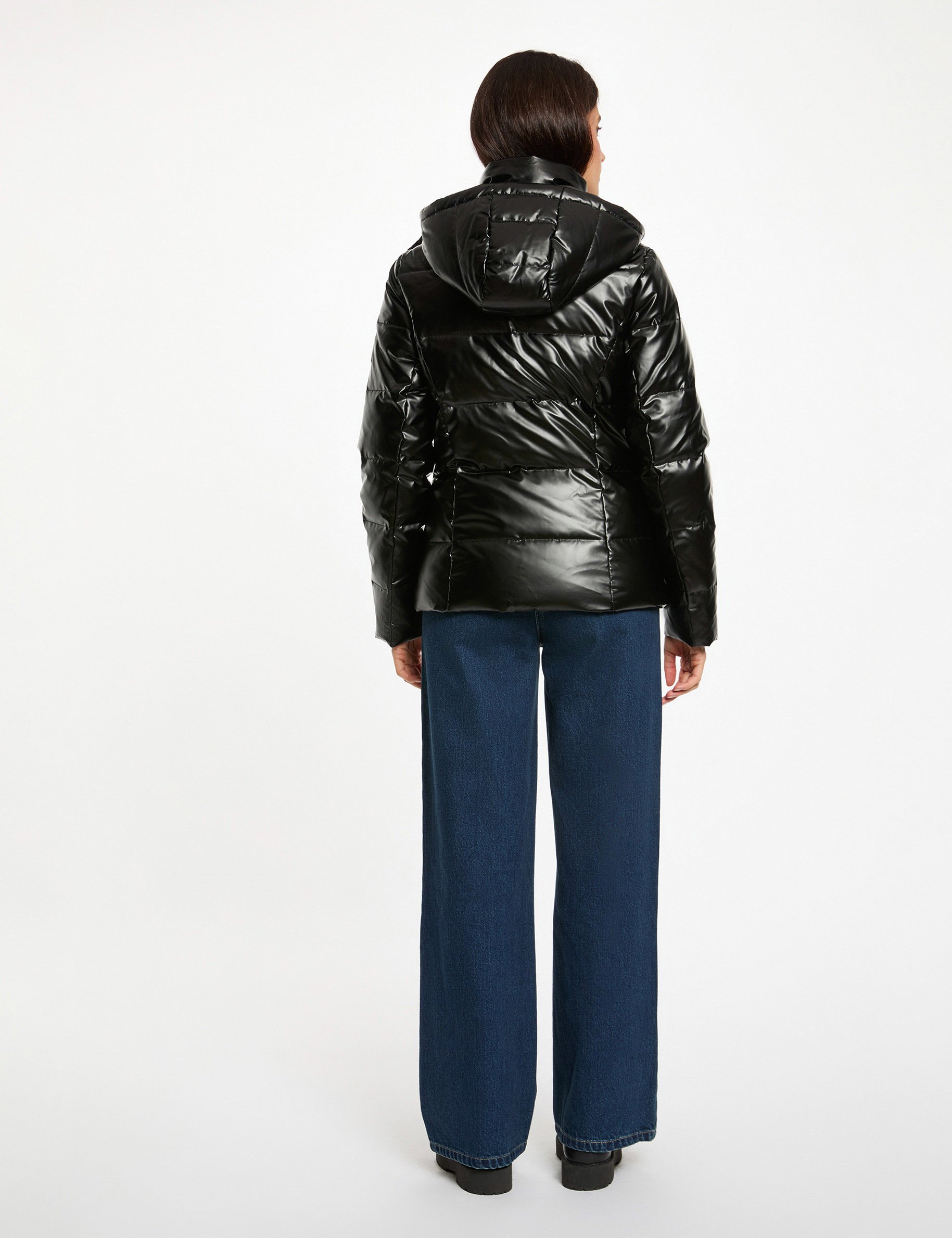 Doudoune courte brillante noir femme