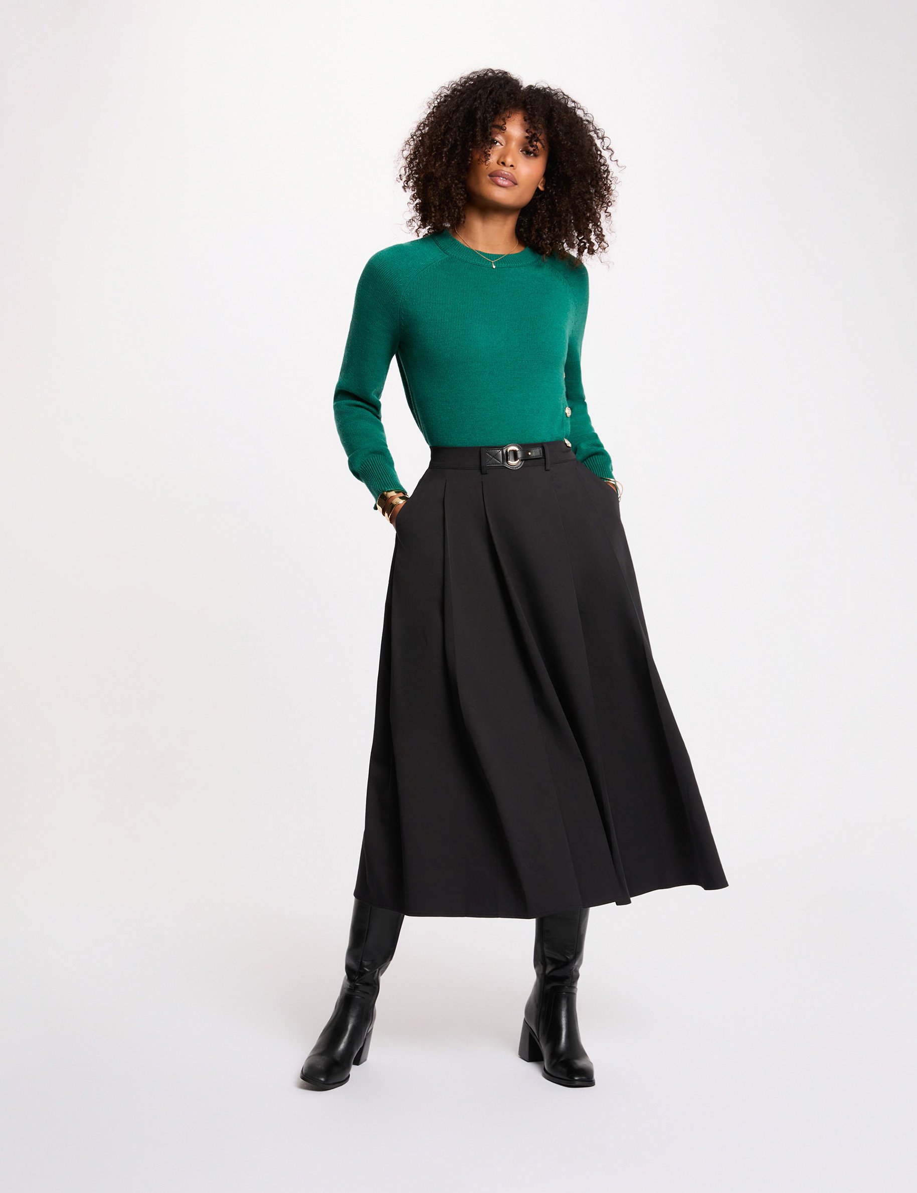 high waisted flared skirt black women High-waisted flared skirt black women