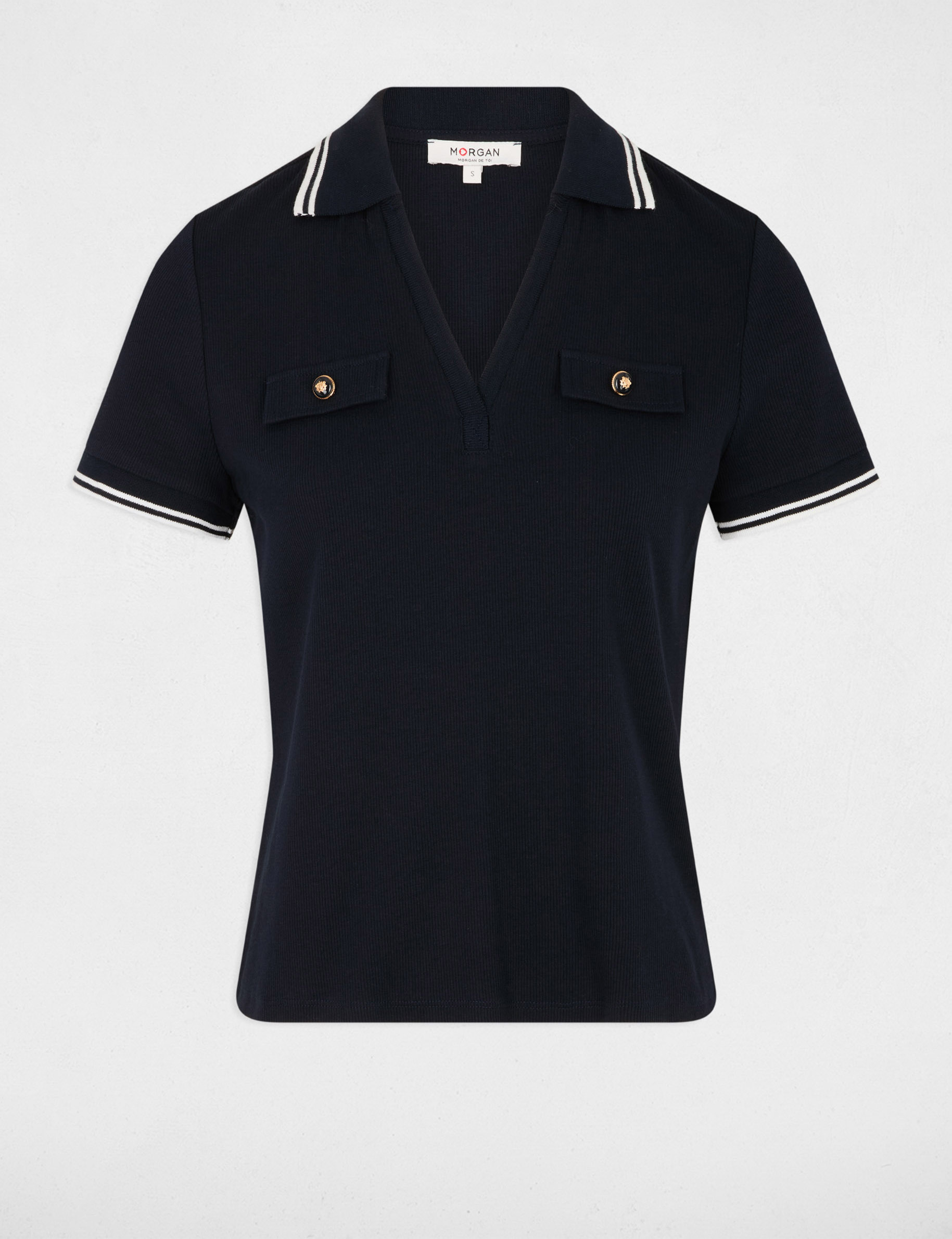 T-shirt polo cintré bleu marine femme