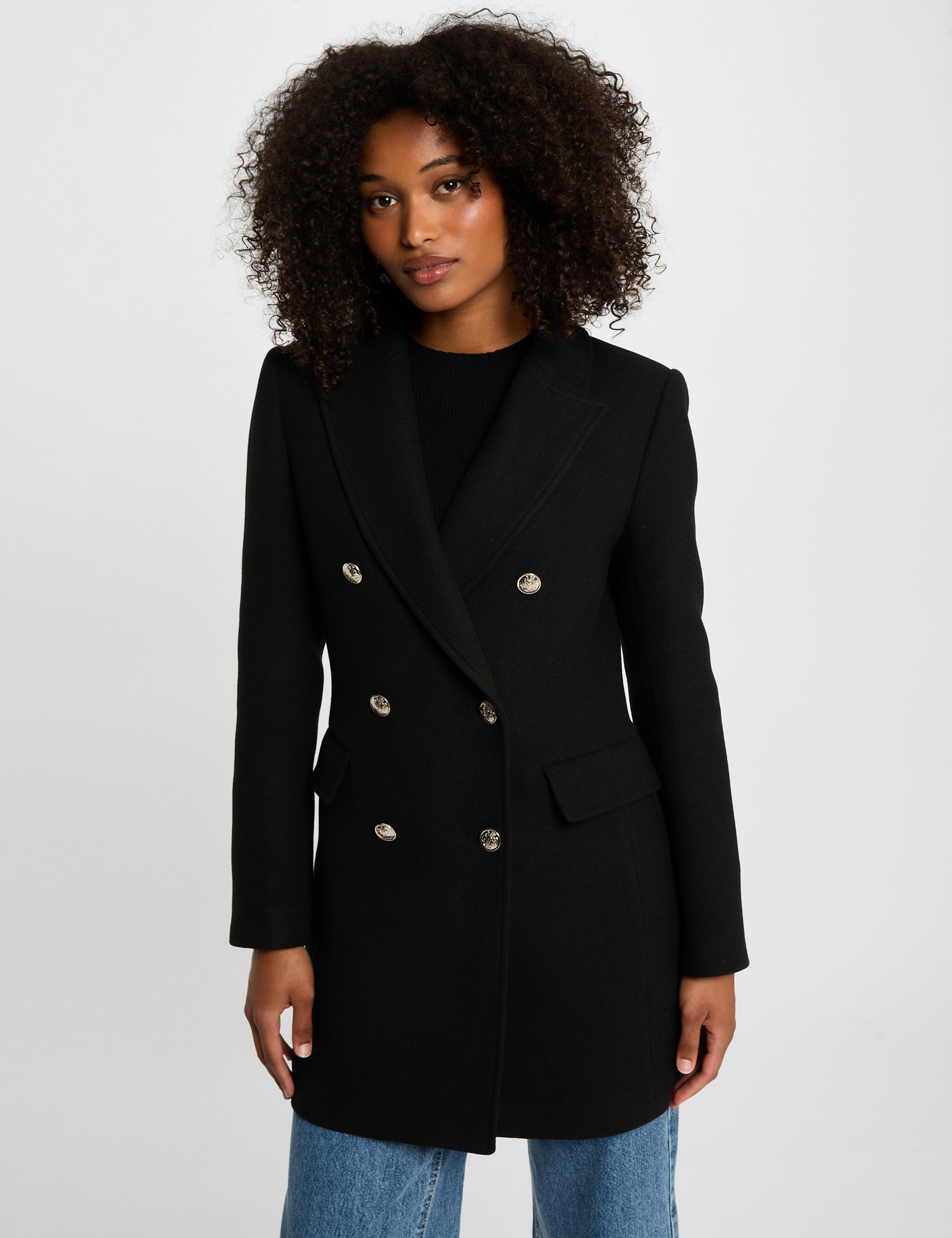 mi length coat with buttons black women Mi-length coat with buttons black women