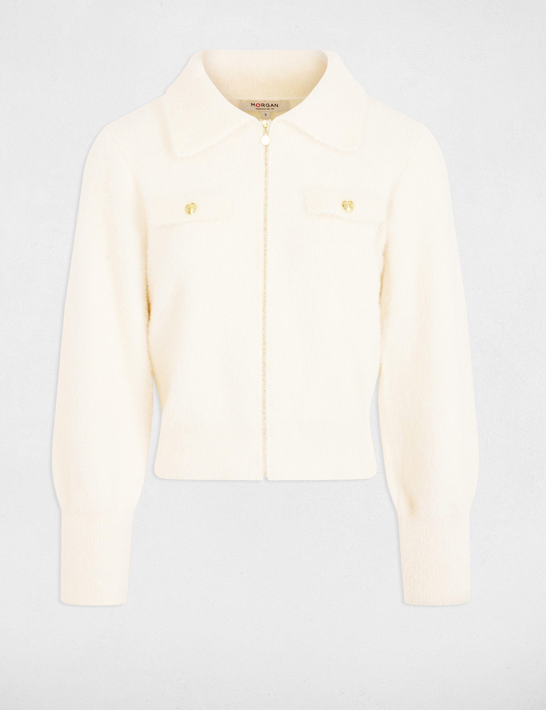 long sleeved cardigan with lapel collar ivory women Long-sleeved cardigan with lapel collar ivory women