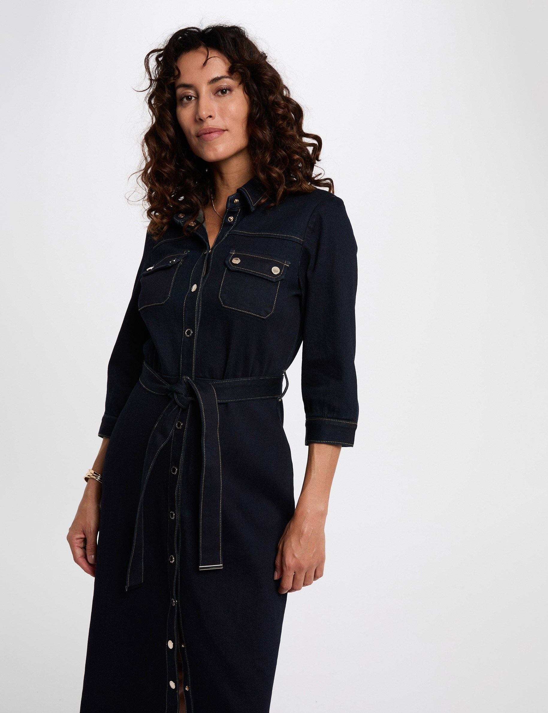 Robe 3/4 boutonnée denim brut femme