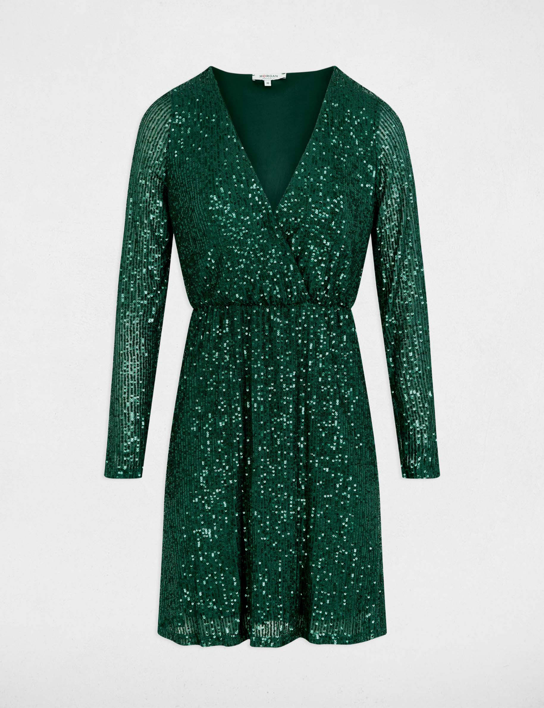 Robe courte ajustée sequins vert fonce femme
