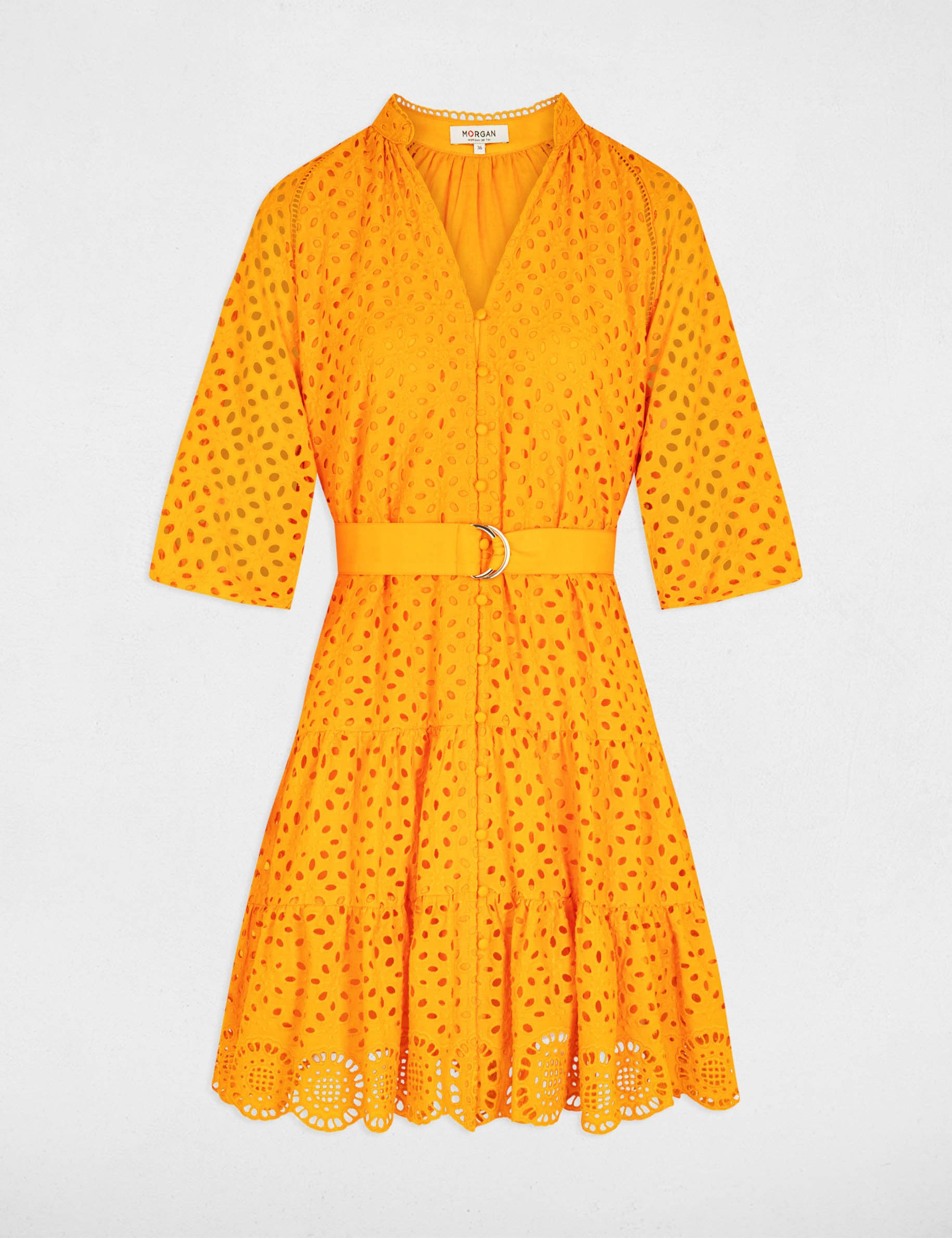 Embroidered A-line mini dress orange ladies'