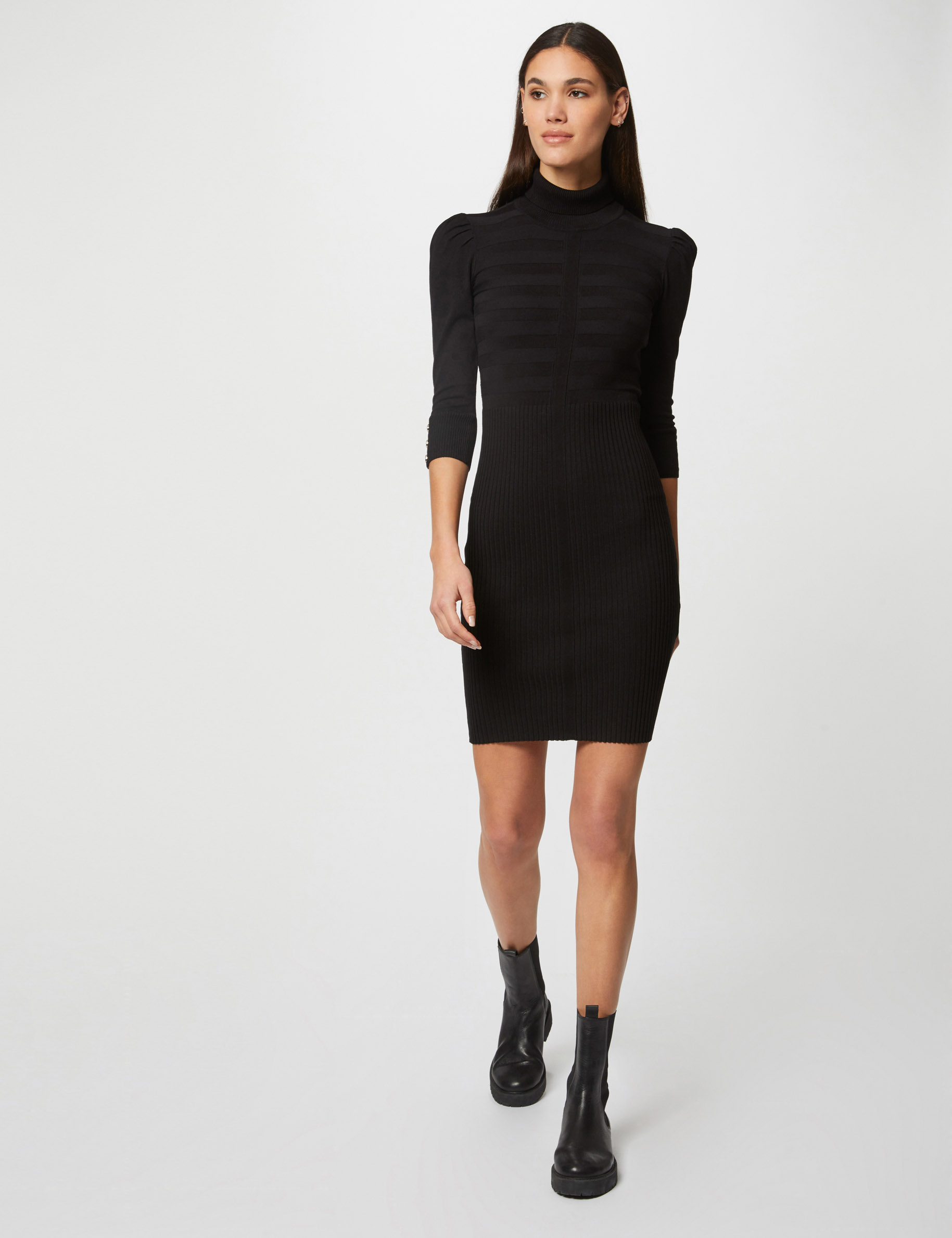 Fitted jumper dress with turtleneck black women
