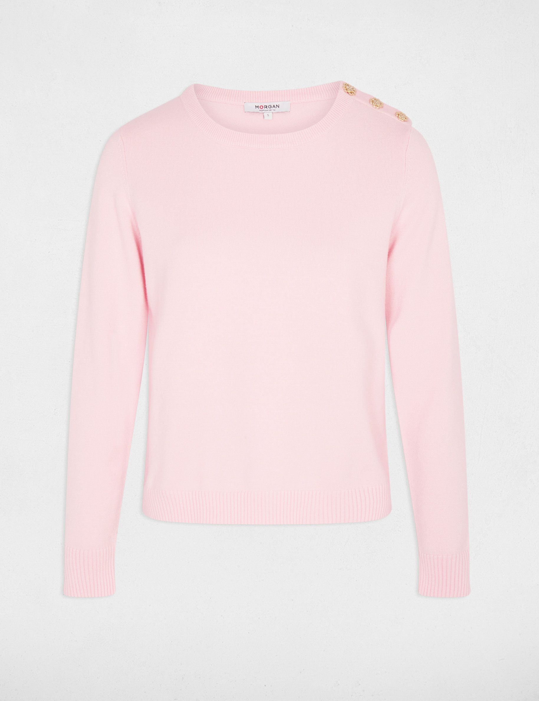 Sweater with round neck and buttons light pink women