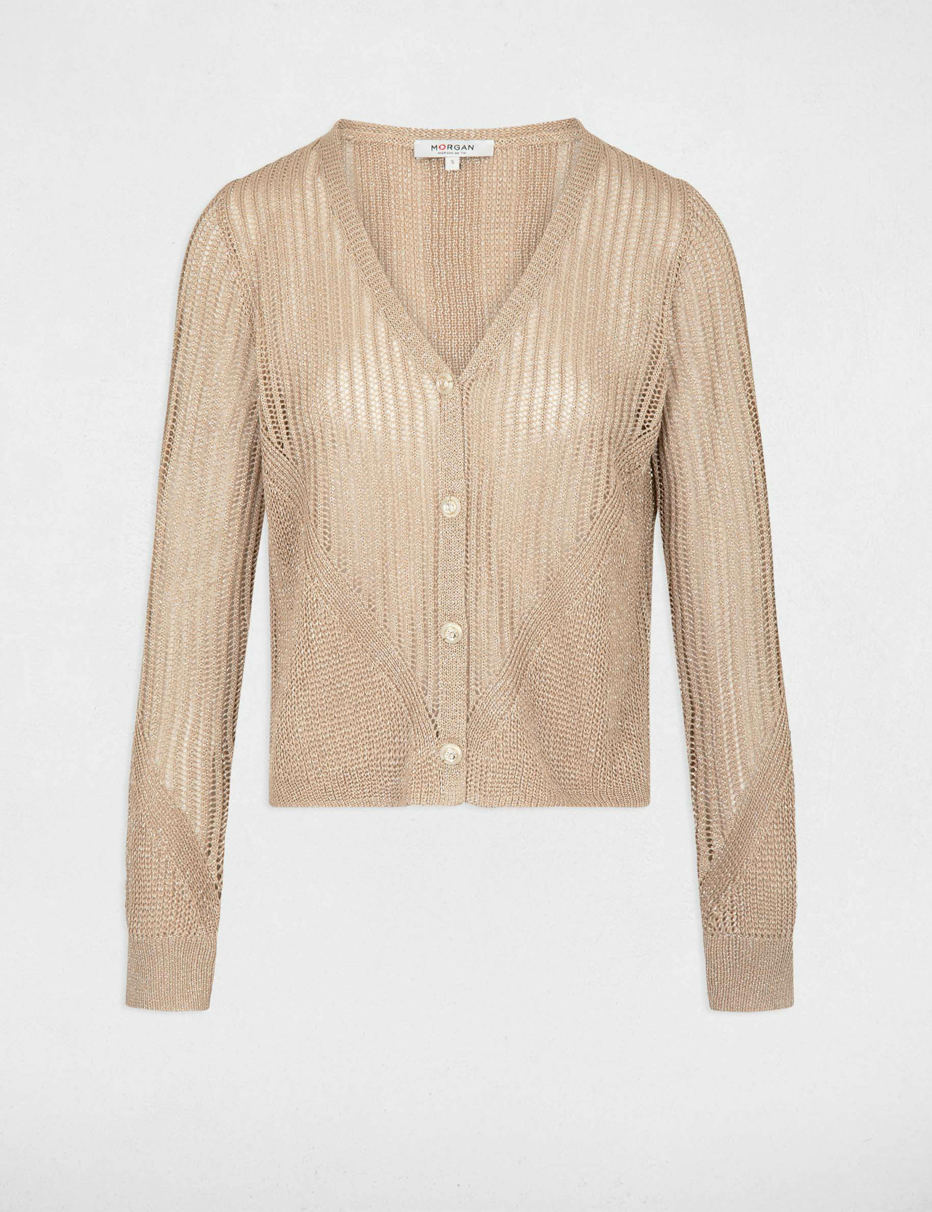 openwork long sleeved cardigan gold yellow women Openwork long-sleeved cardigan gold yellow women