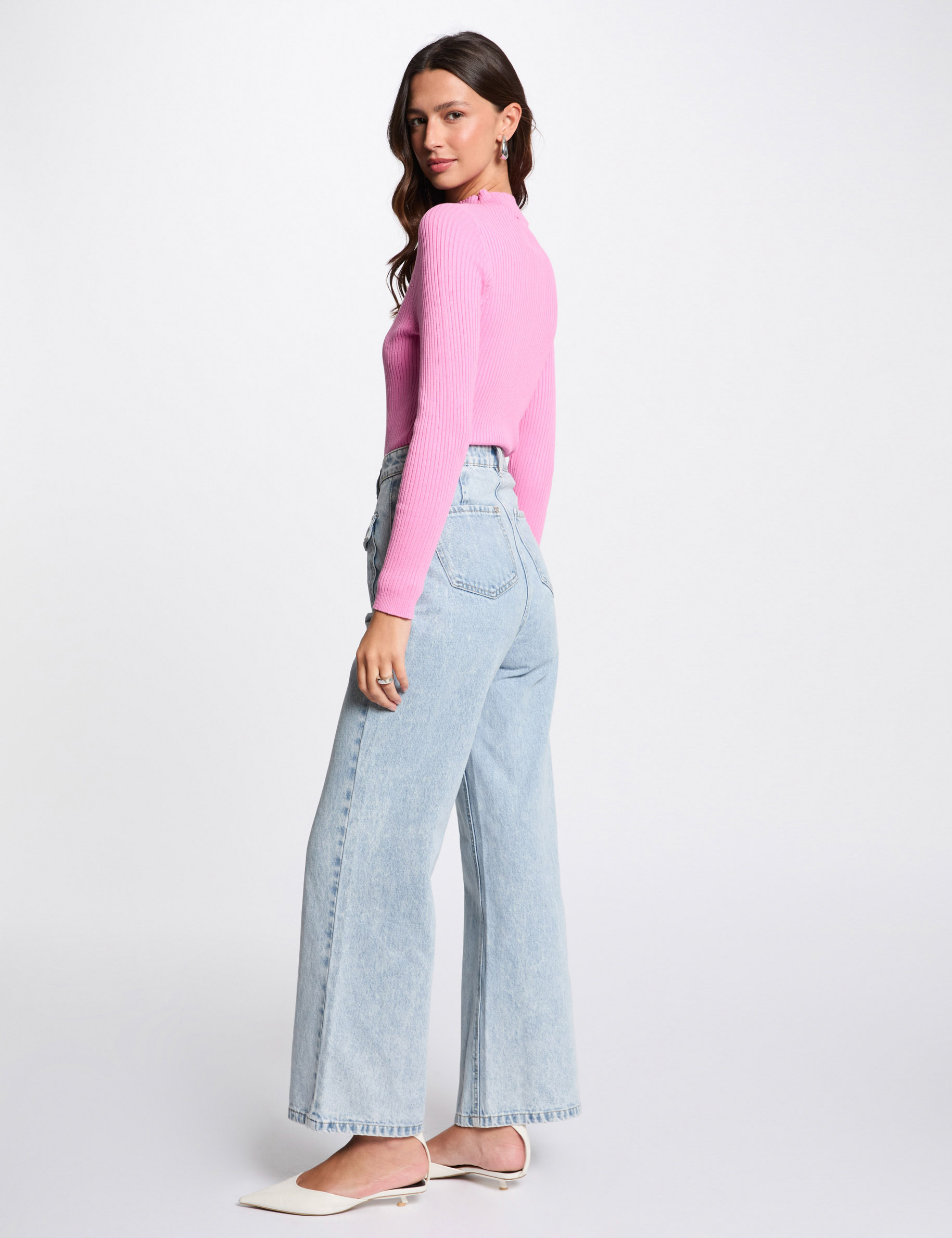 ribbed jumper high collar pink women Ribbed jumper high collar pink women