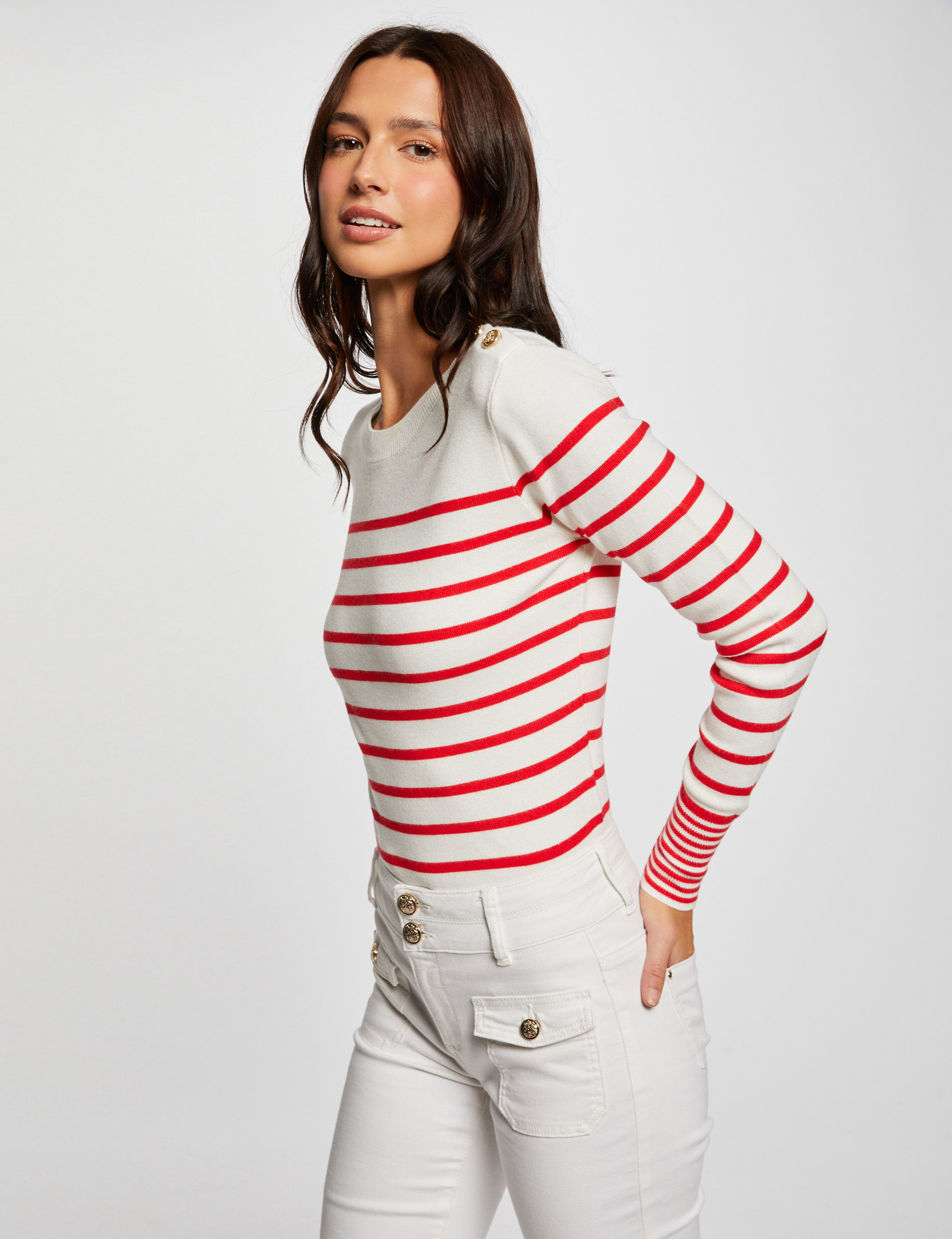 Long-sleeved jumper with stripes ivory ladies'