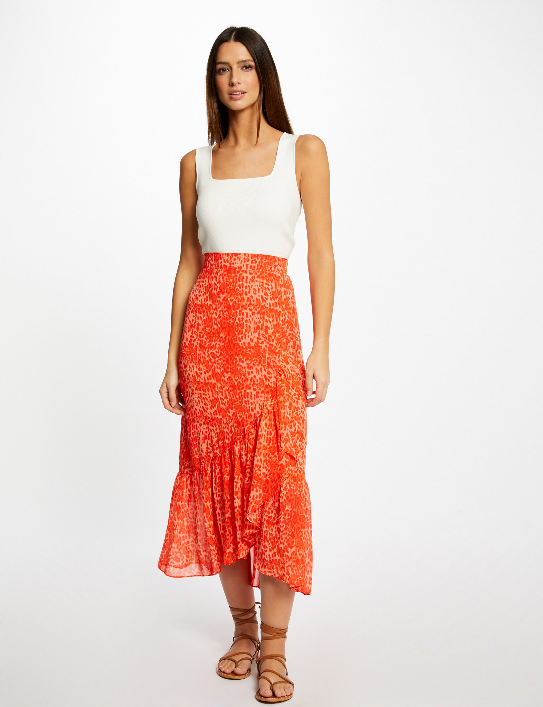 Maxi wrap skirt with leopard print orange ladies' Maxi wrap skirt with leopard print orange ladies'