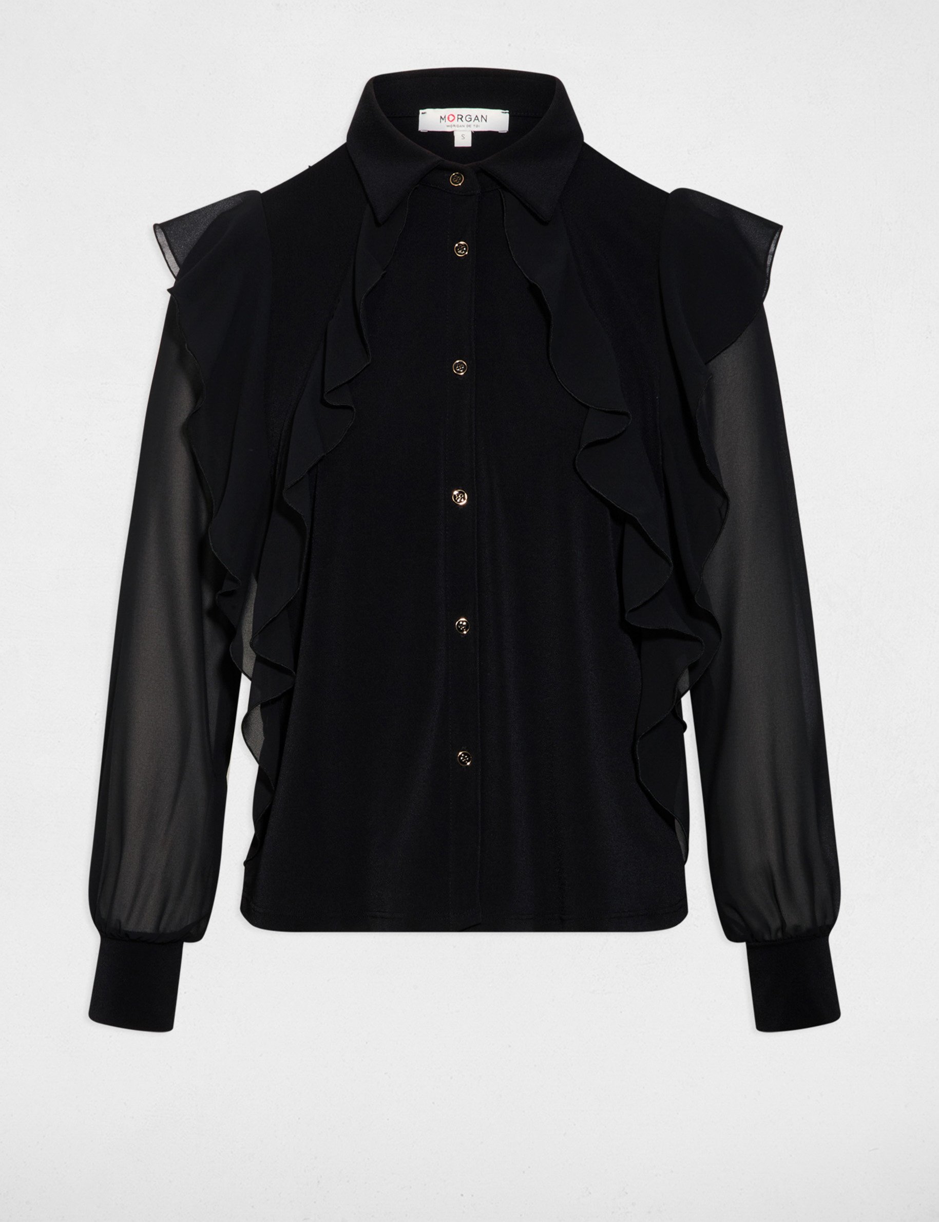 Buttoned voile t-shirt black women