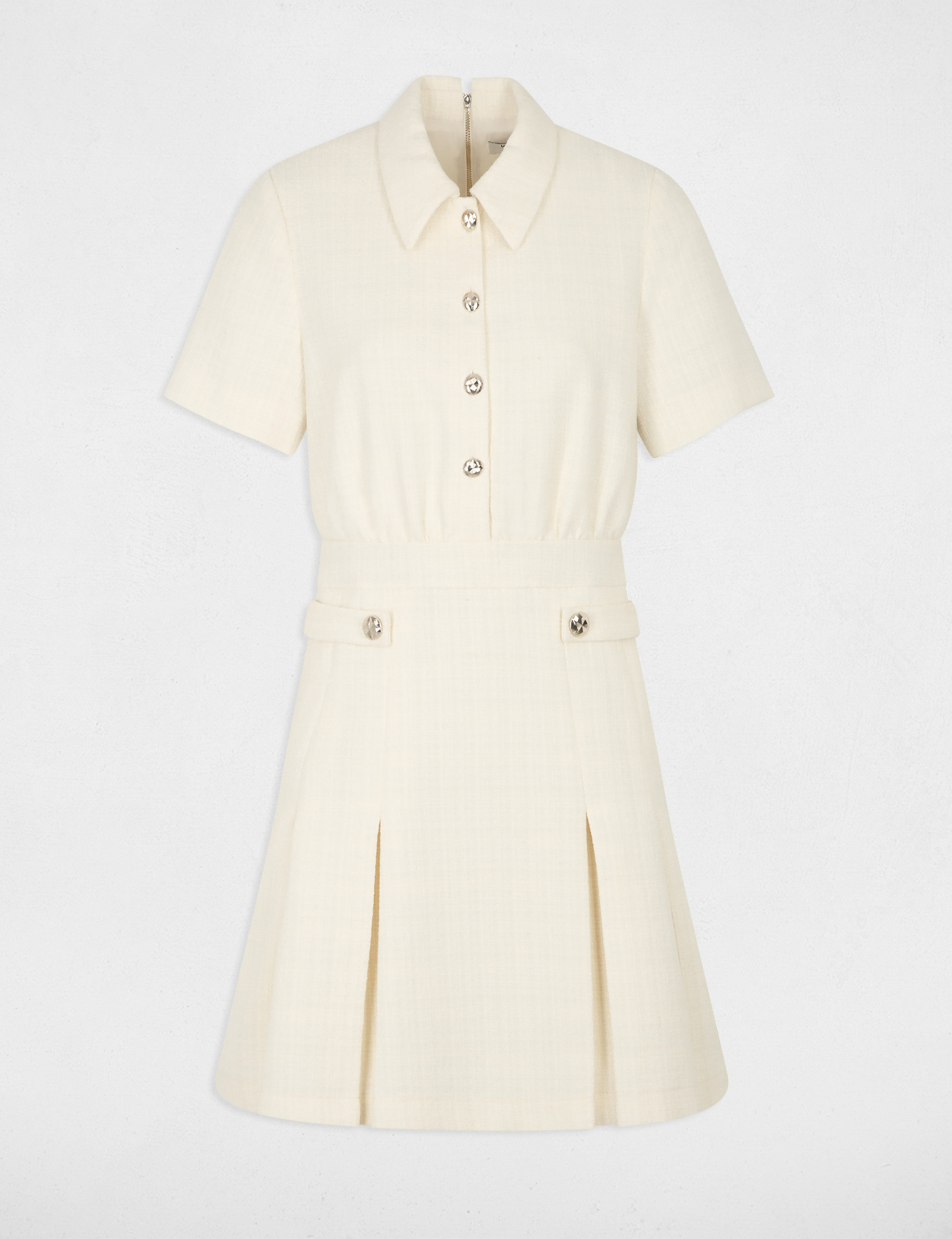 Flared tweed dress ecru women