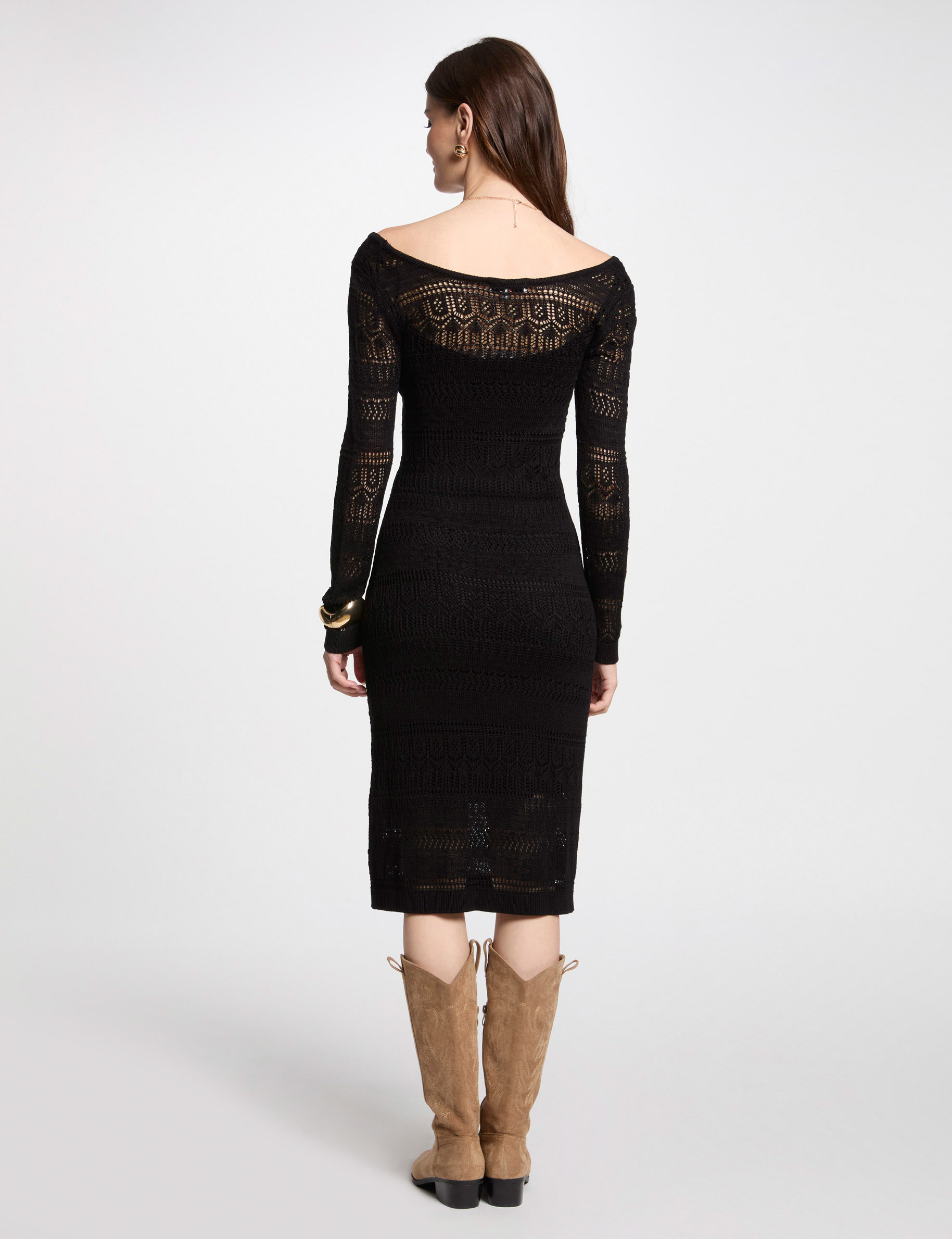 robe tricot longue ajustee noir femme Robe tricot longue ajustée noir femme