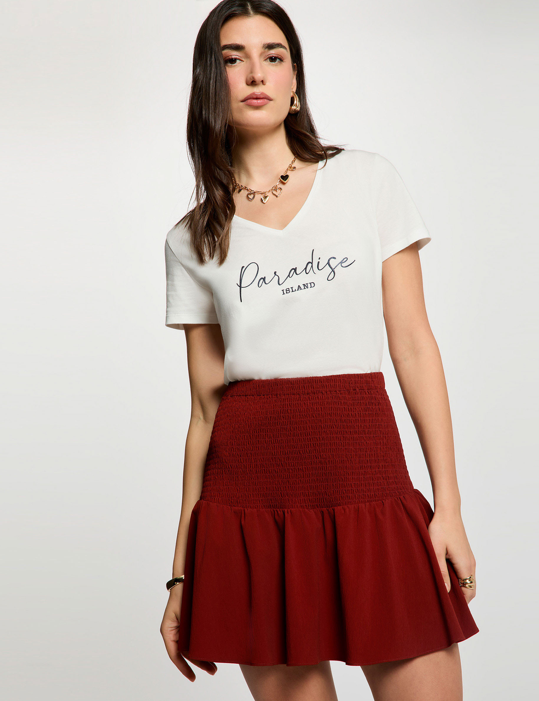 Fitted short skirt cognac brown women
