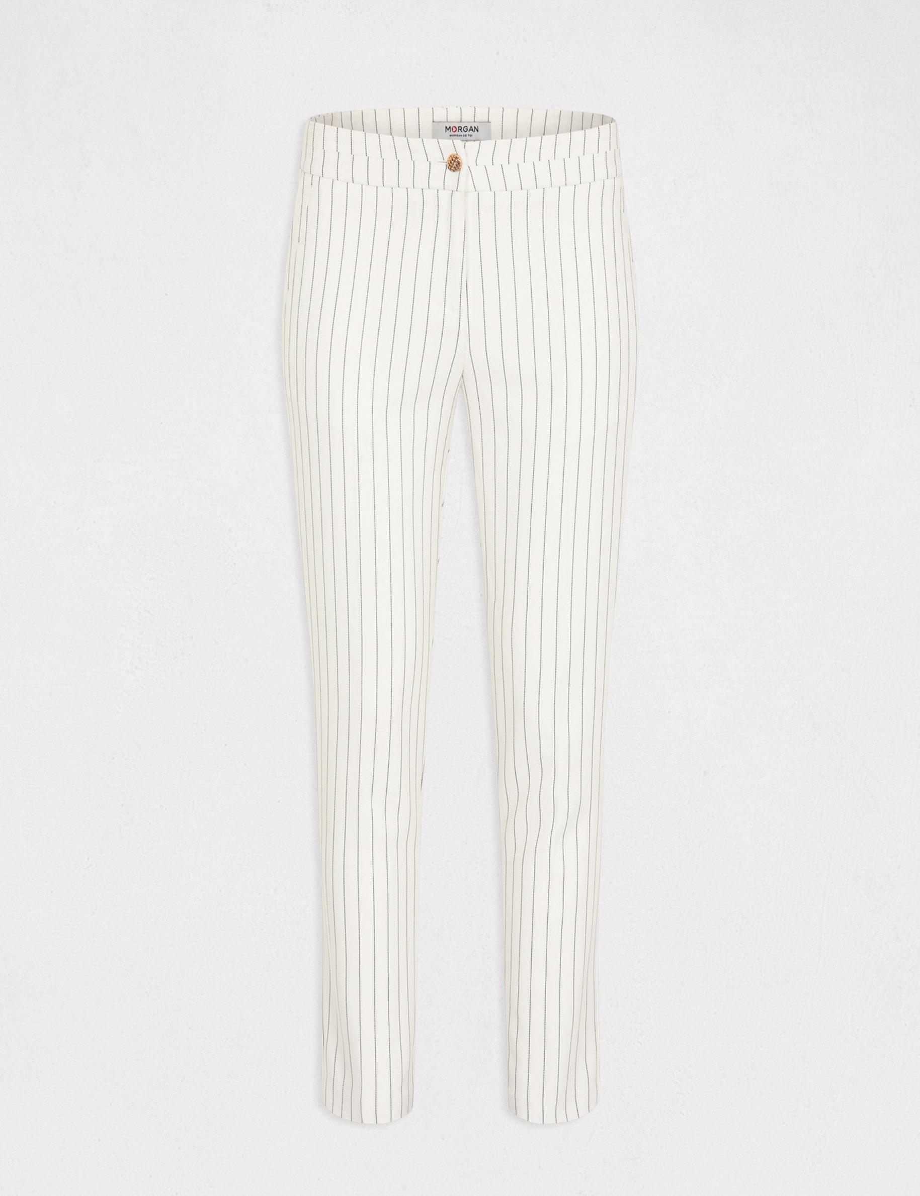 Striped cropped fitted city trousers ecru ladies' Striped cropped fitted city trousers ecru ladies'