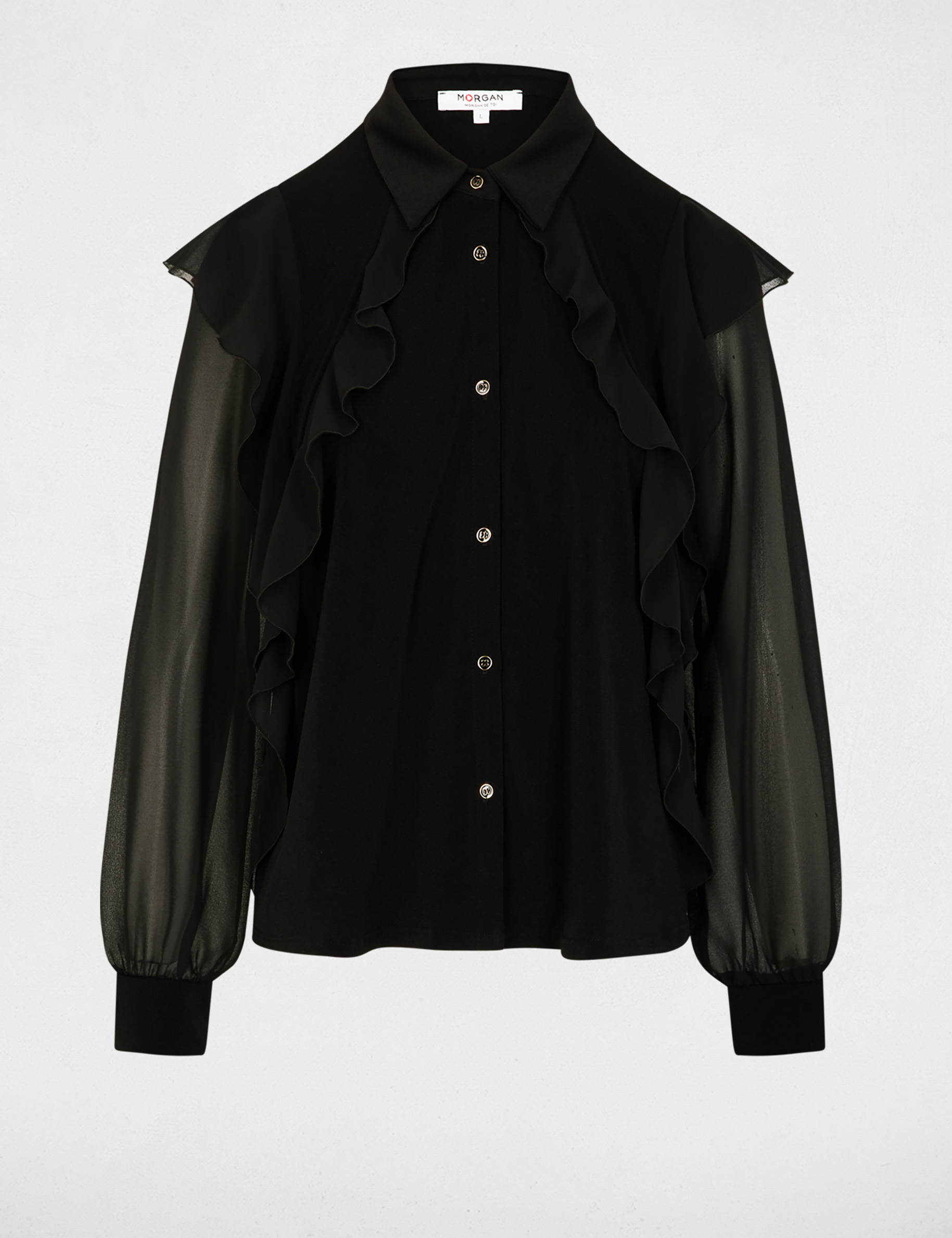 buttoned voile t shirt black women Buttoned voile t-shirt black women