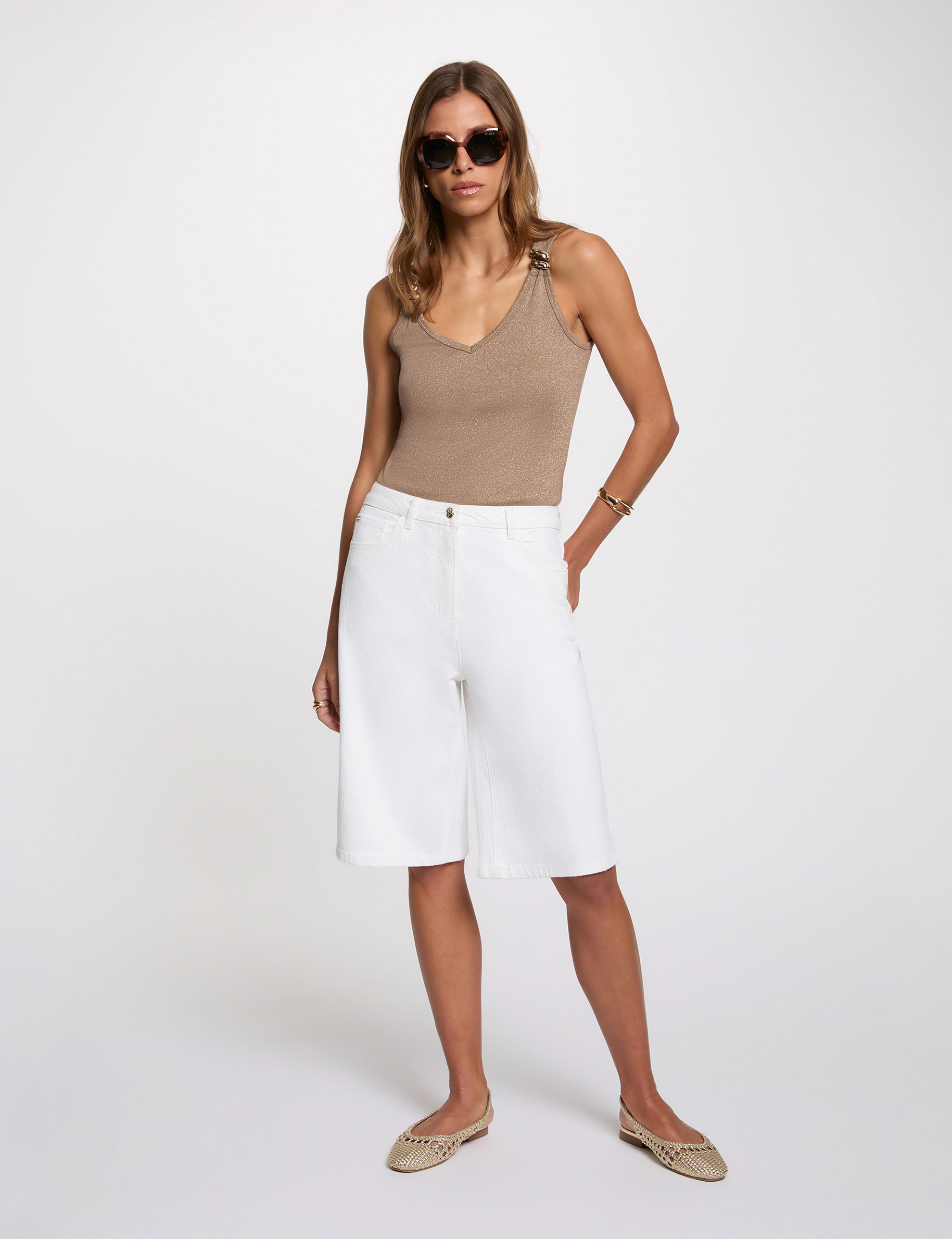 Fitted v-neck tank top taupe women