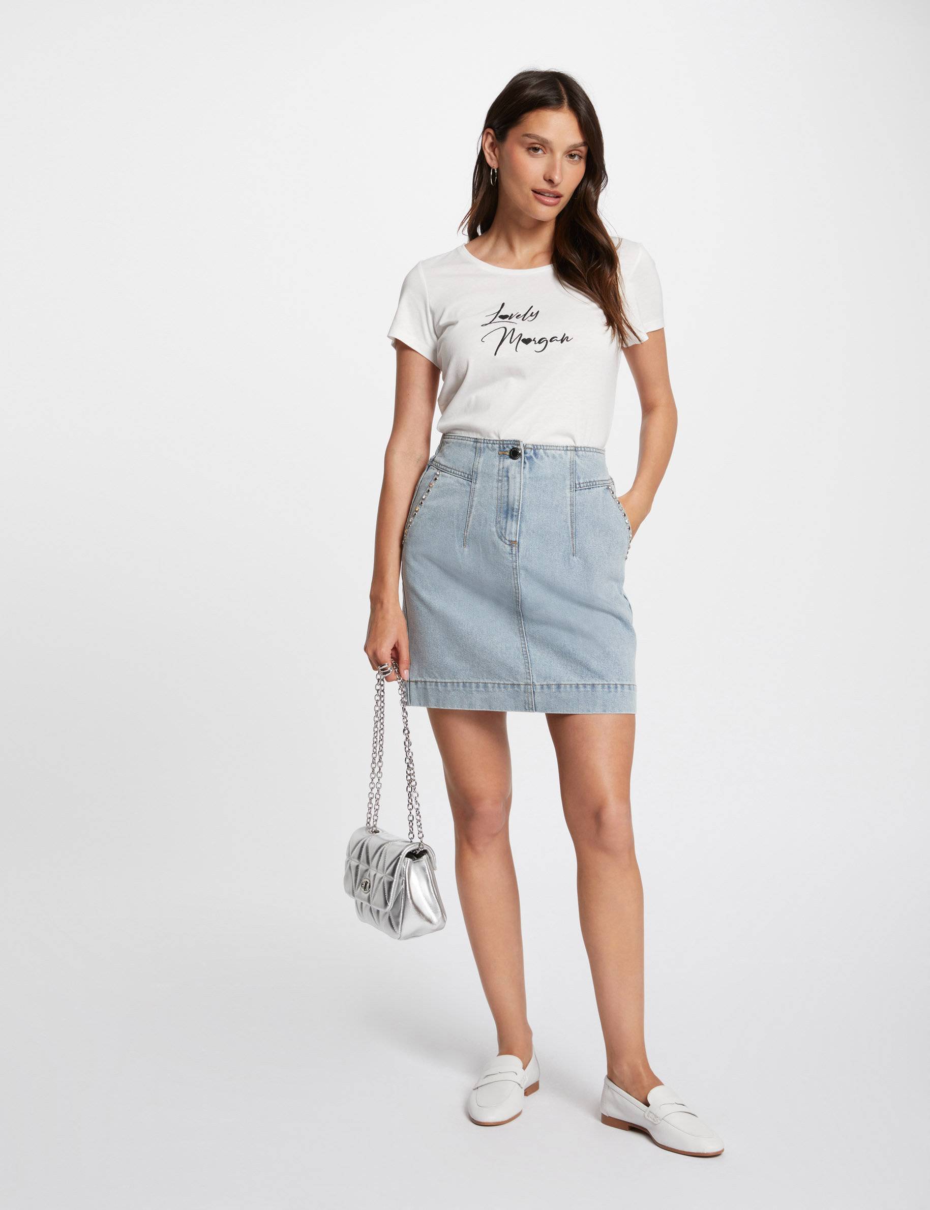 t shirt embroidered message ecru women T-shirt embroidered message ecru women