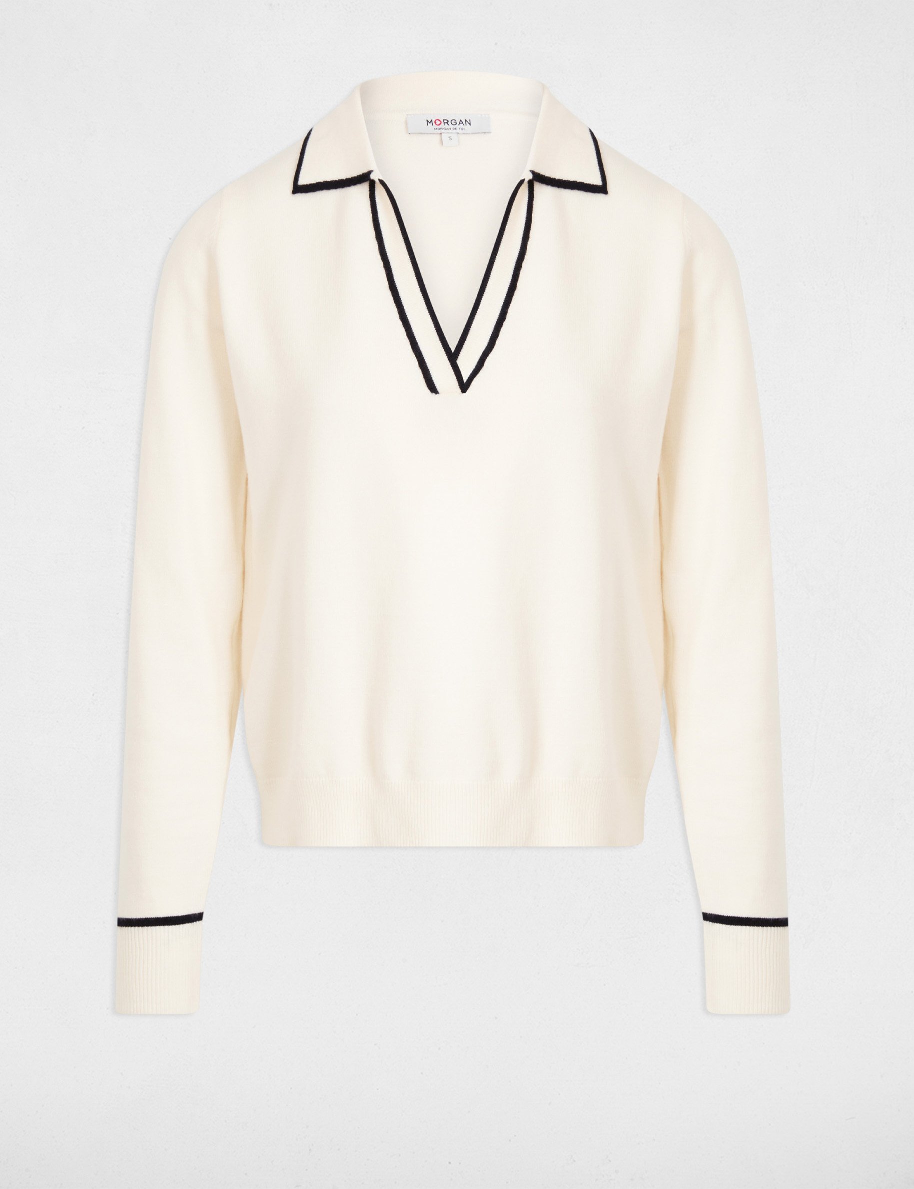 Pull col polo ivoire femme