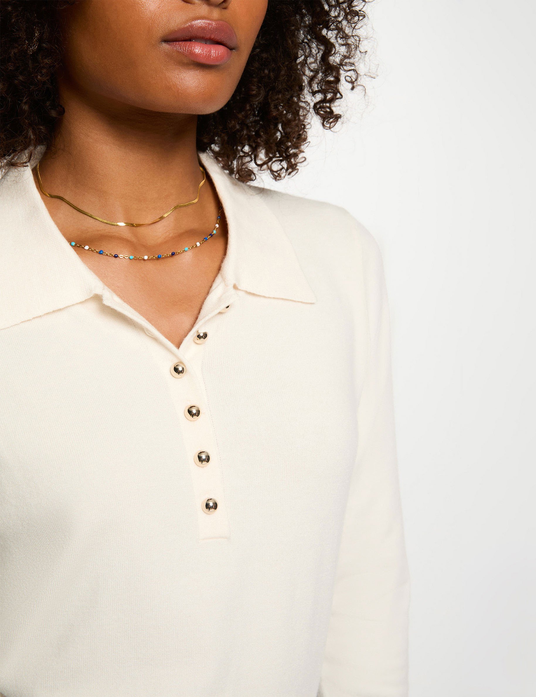 Jumper polo collar ivory women